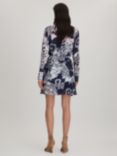 Reiss Sienna Floral Mini Wrap Dress, Navy/Cream, Navy/Cream