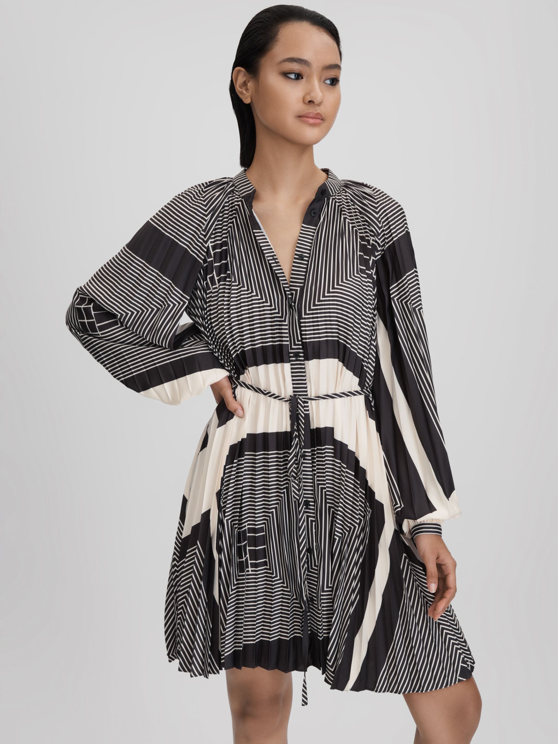 Reiss Bay Stripe Shirt Dress, Black/White at John Lewis & Partners