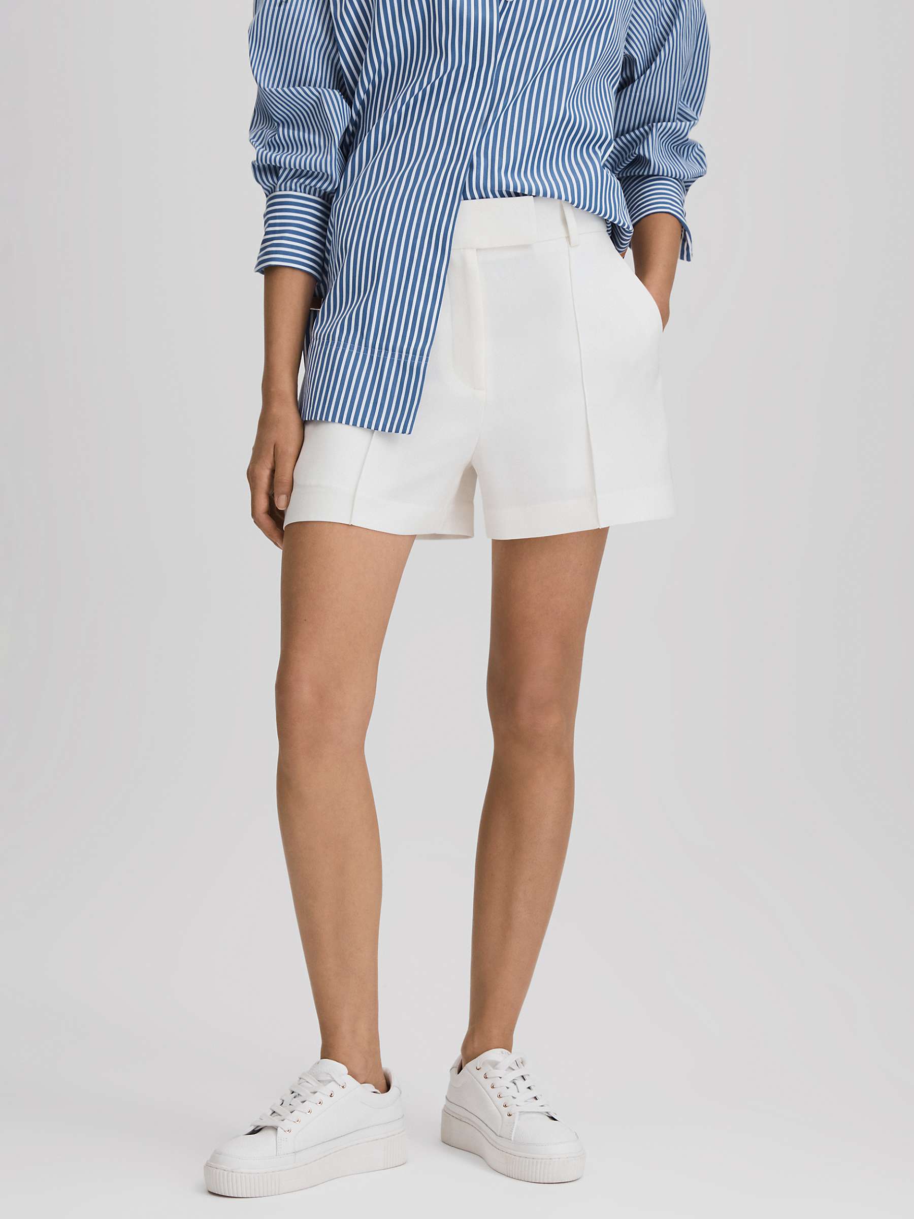 Buy Reiss Sienna Crepe Pleated Shorts, White Online at johnlewis.com