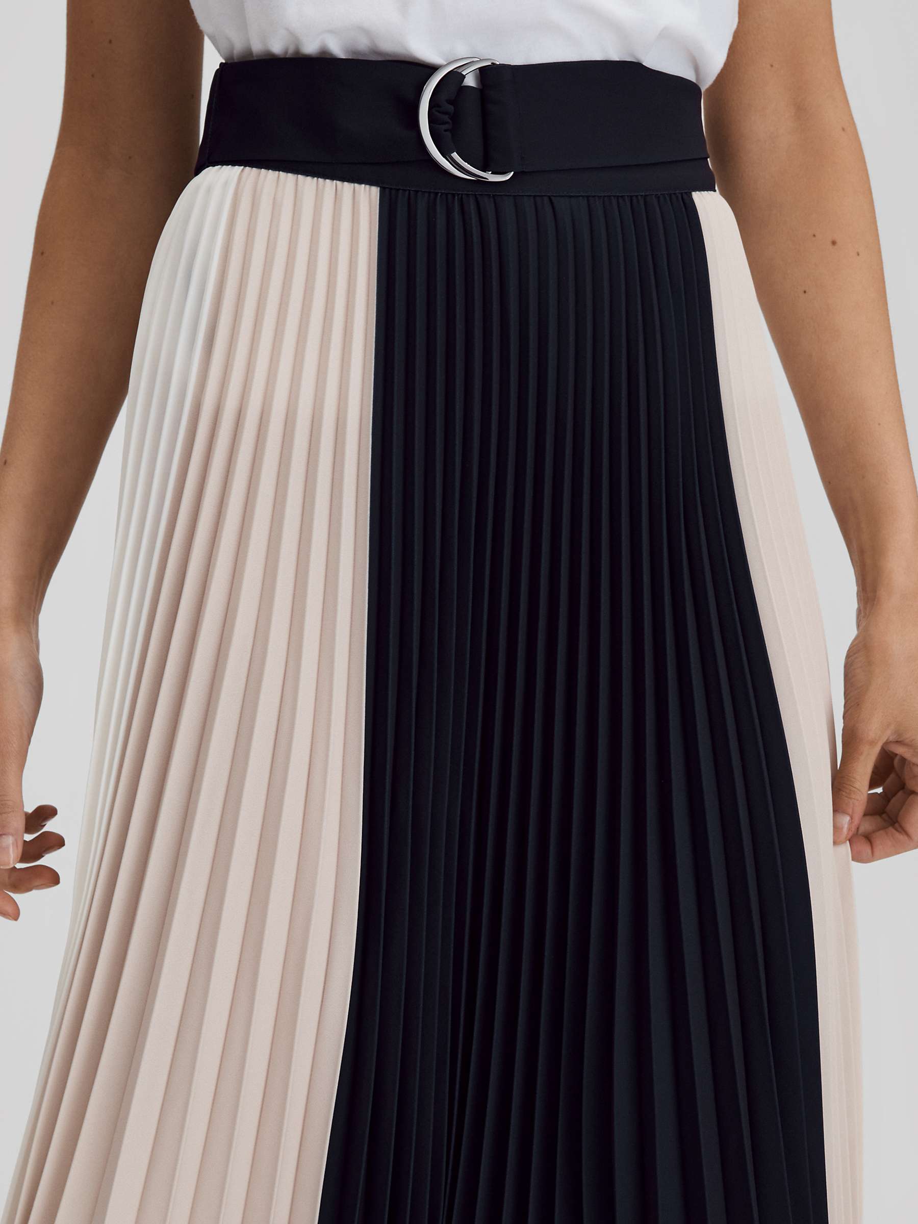 Buy Reiss Ava Pleated Midi Skirt, Navy/Nude Online at johnlewis.com