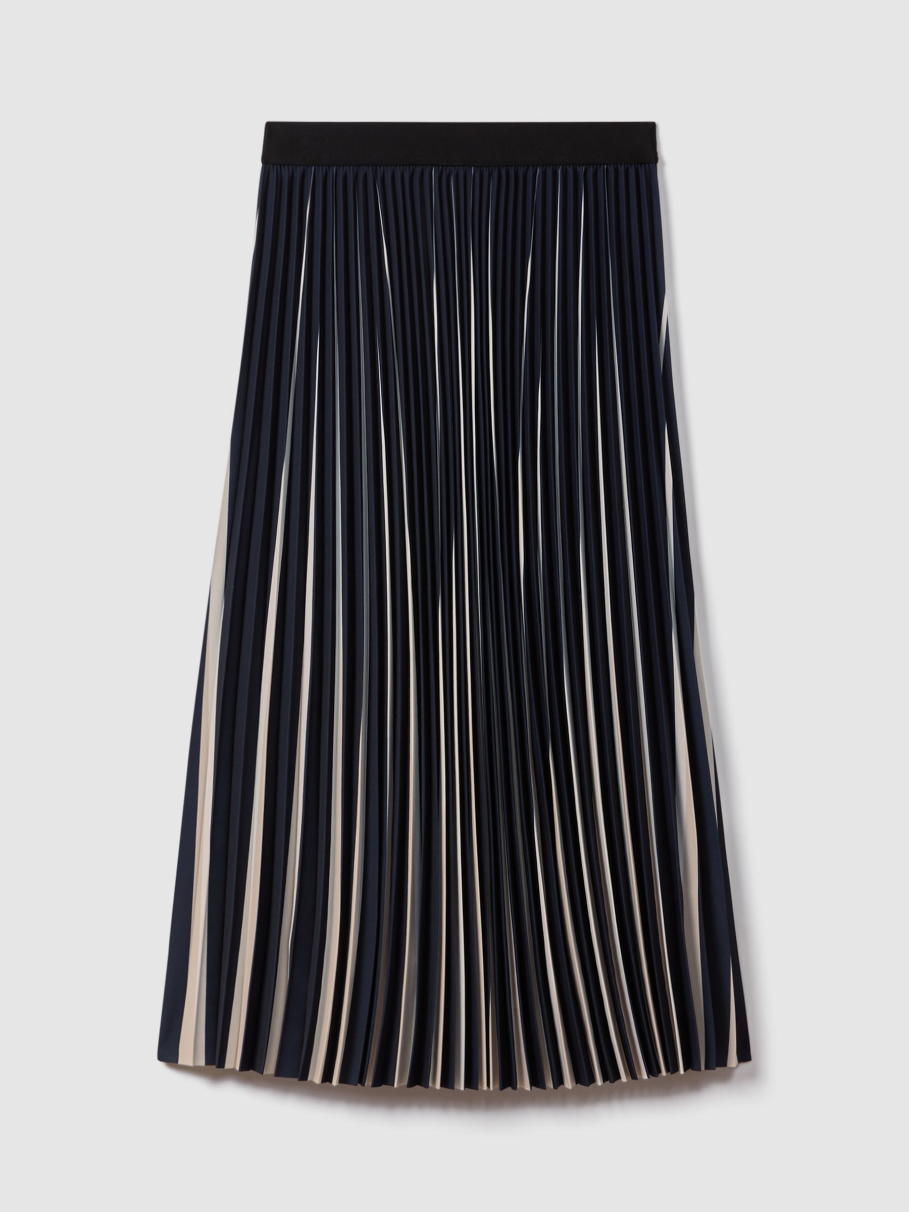 Reiss Saige Midi Plisse Skirt, Navy/Cream, 14