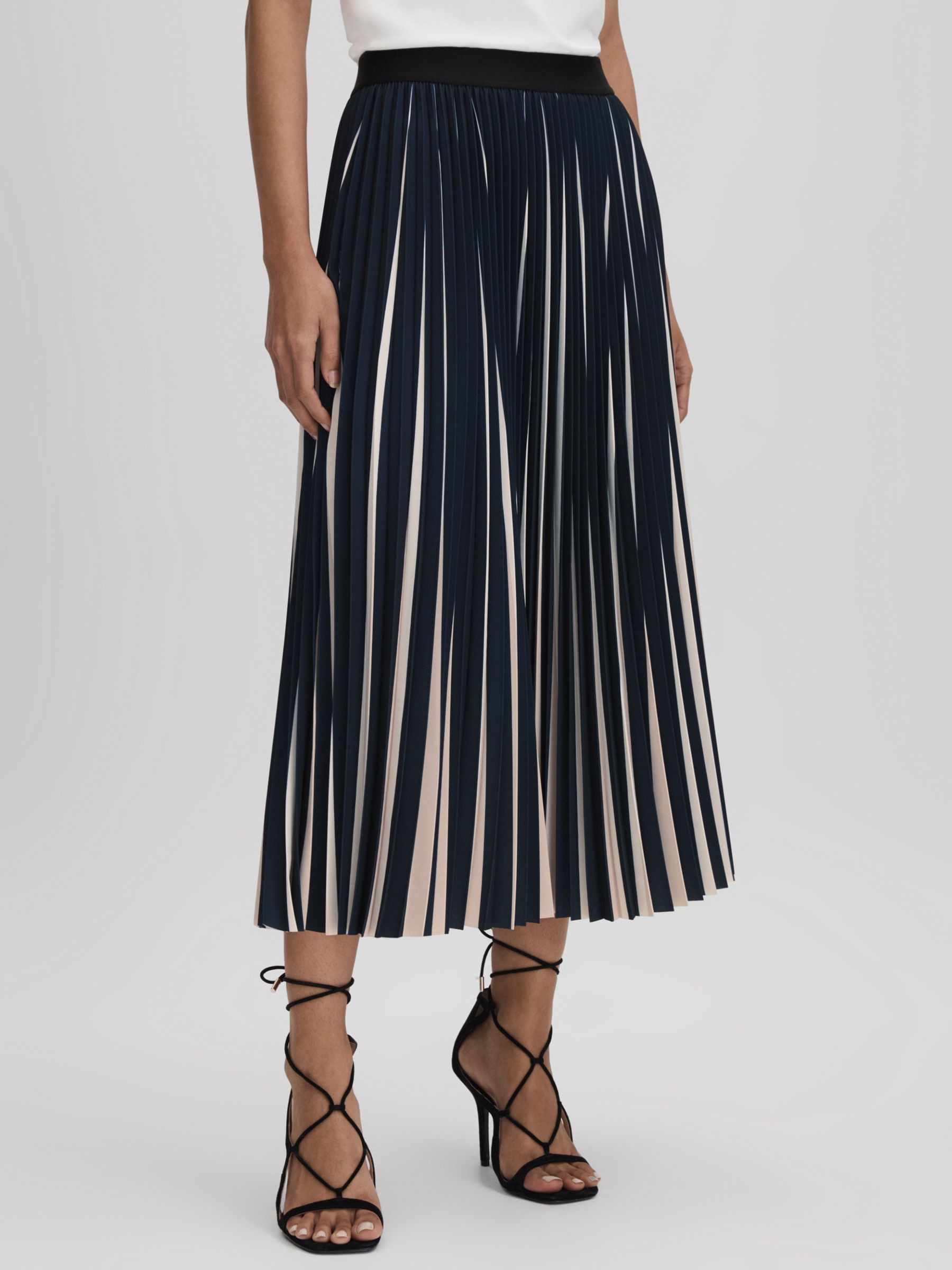 Buy Reiss Saige Midi Plisse Skirt, Navy/Cream Online at johnlewis.com