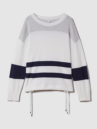 Reiss Allegra Wool and Cashmere Blend Stripe Jumper, White/Grey