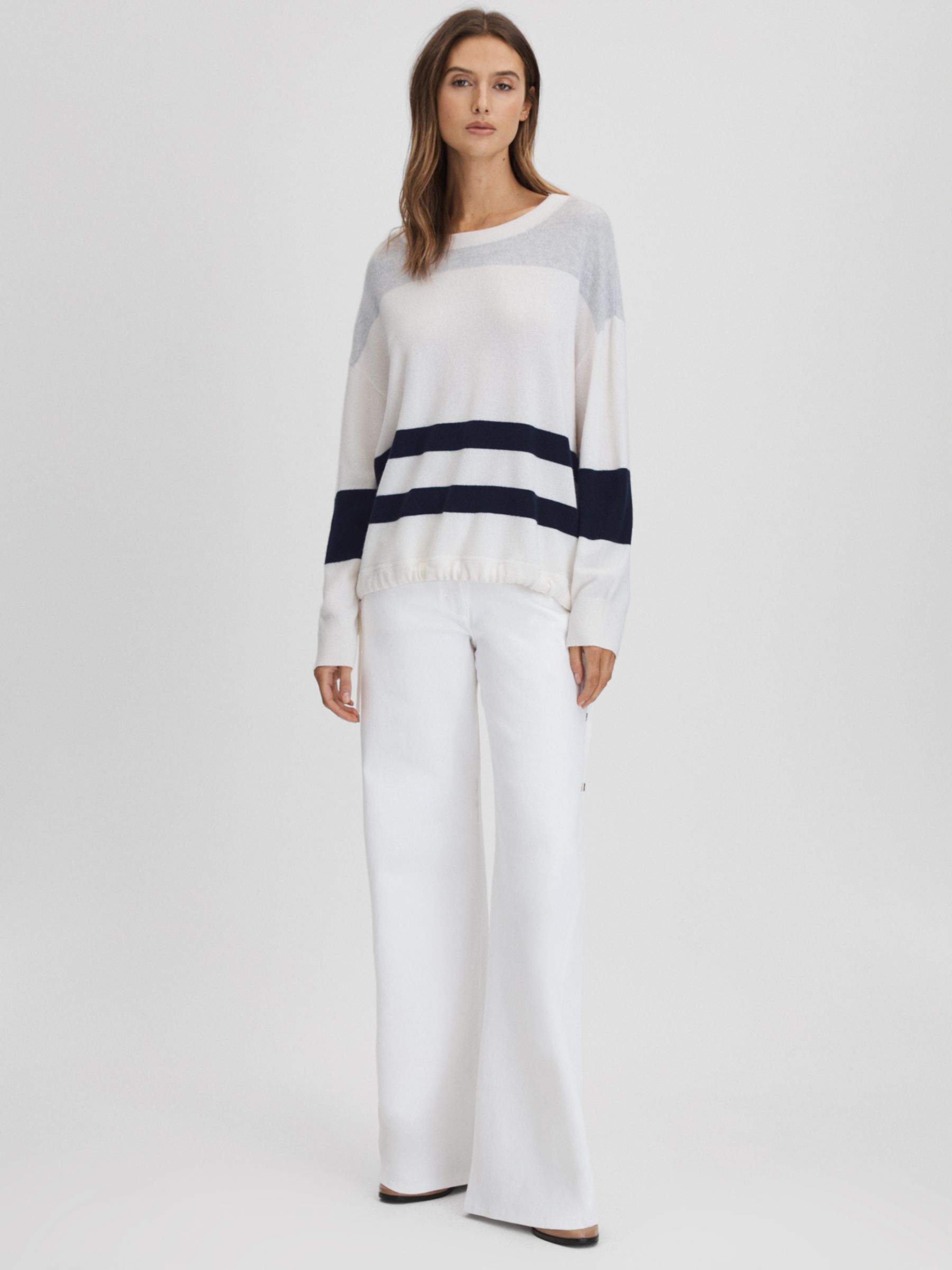 Buy Reiss Allegra Wool and Cashmere Blend Stripe Jumper, White/Grey Online at johnlewis.com