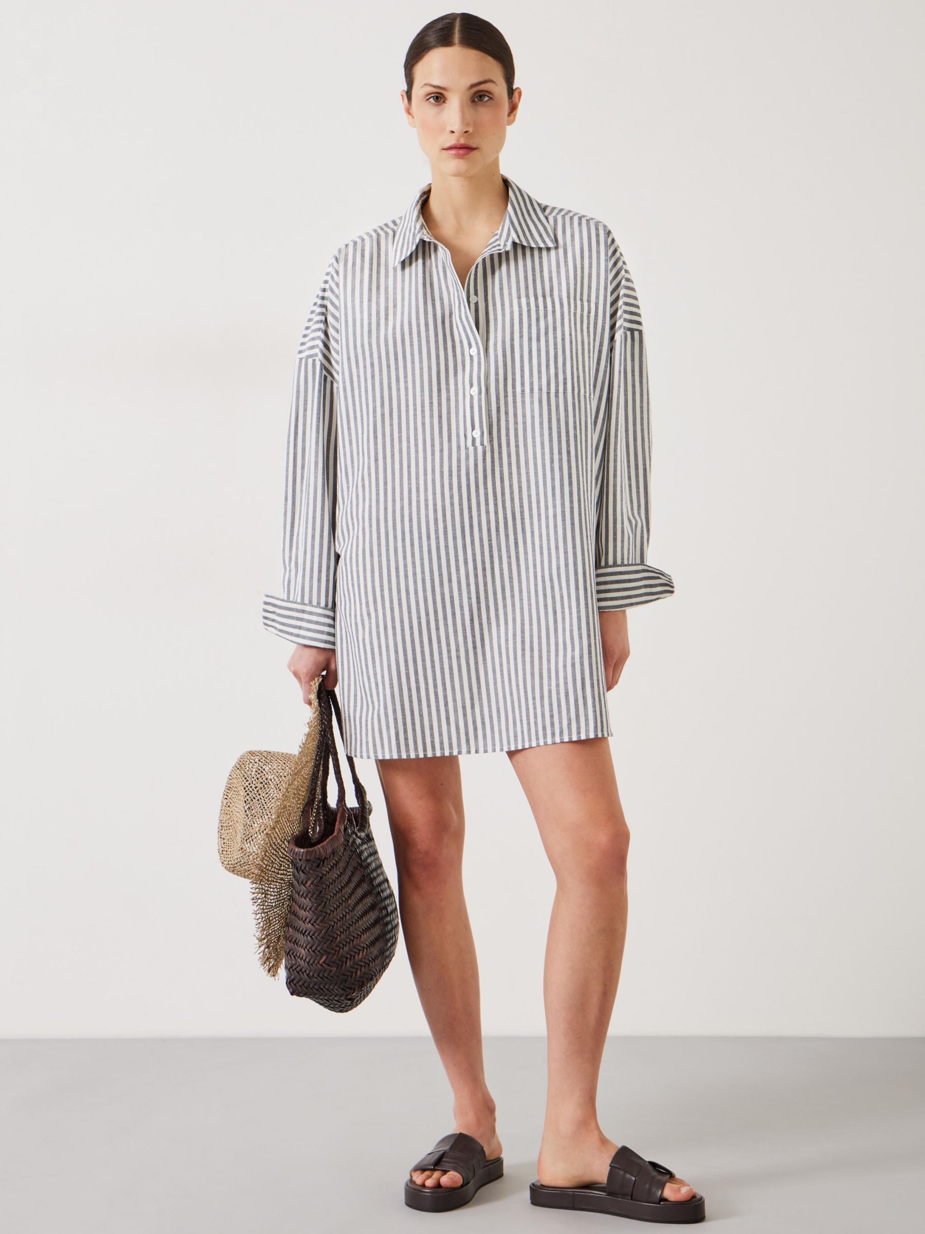 HUSH Skye Beach Shirt Dress, Navy/White Stripe, S-M