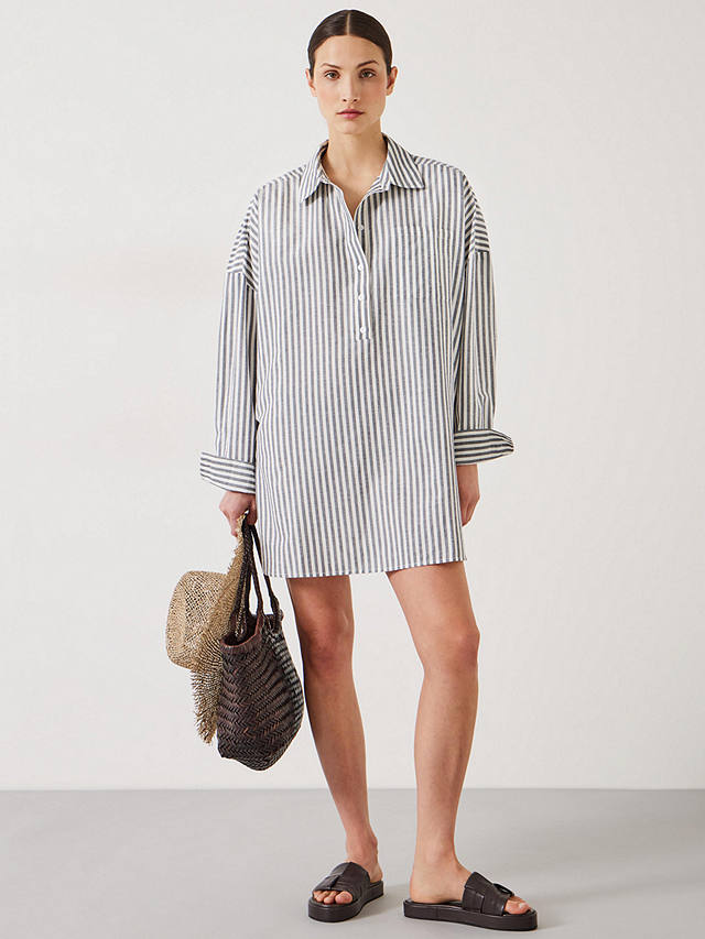 HUSH Skye Beach Shirt Dress, Navy/White Stripe