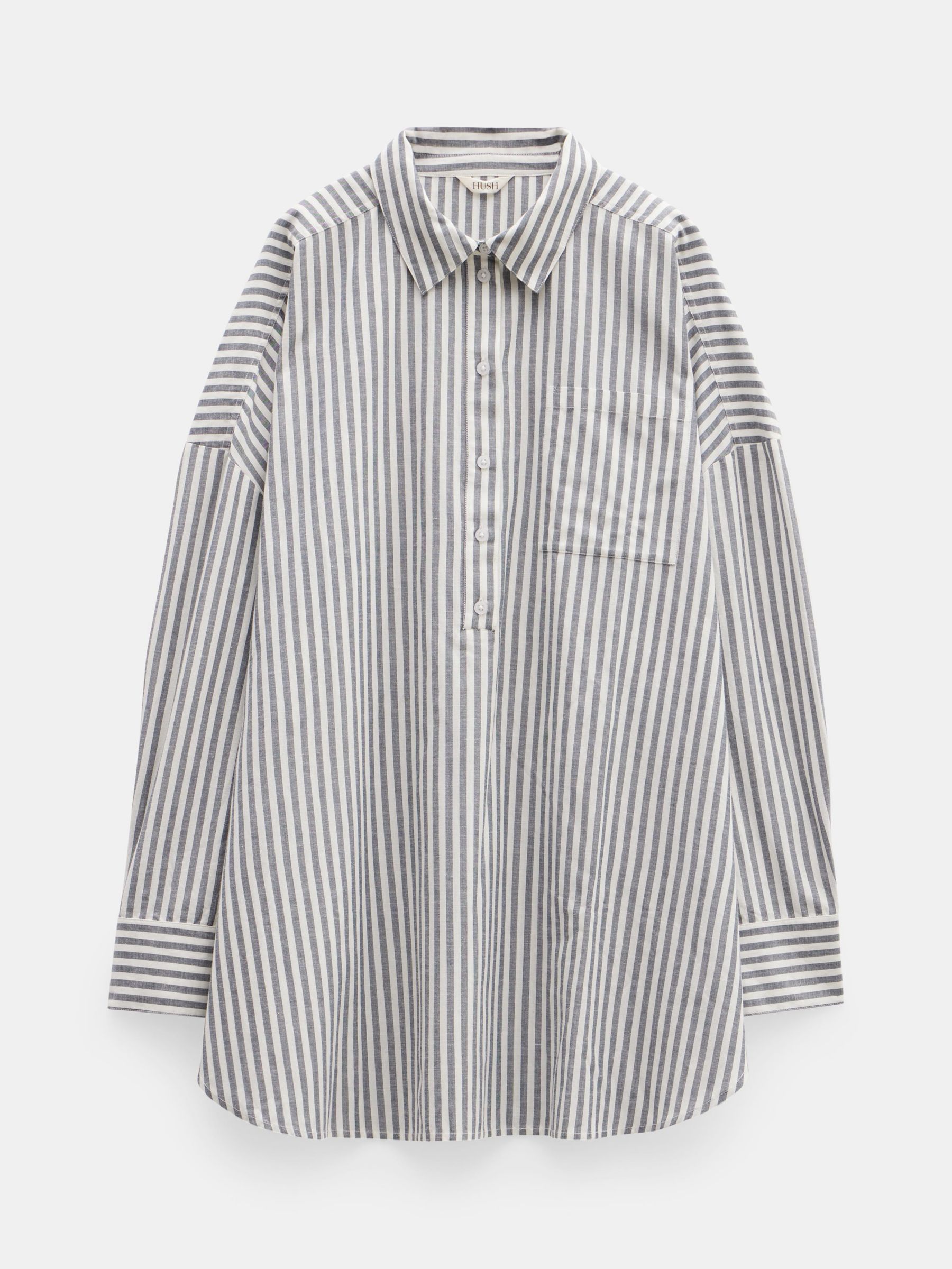 HUSH Skye Beach Shirt Dress, Navy/White Stripe, S-M