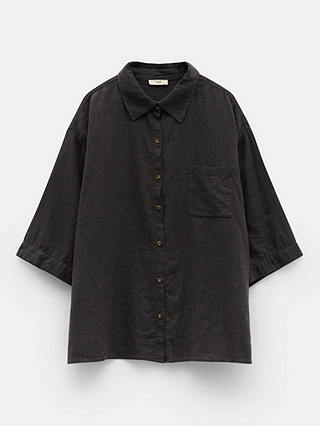HUSH Lana Linen Blend Beach Shirt, Washed Black