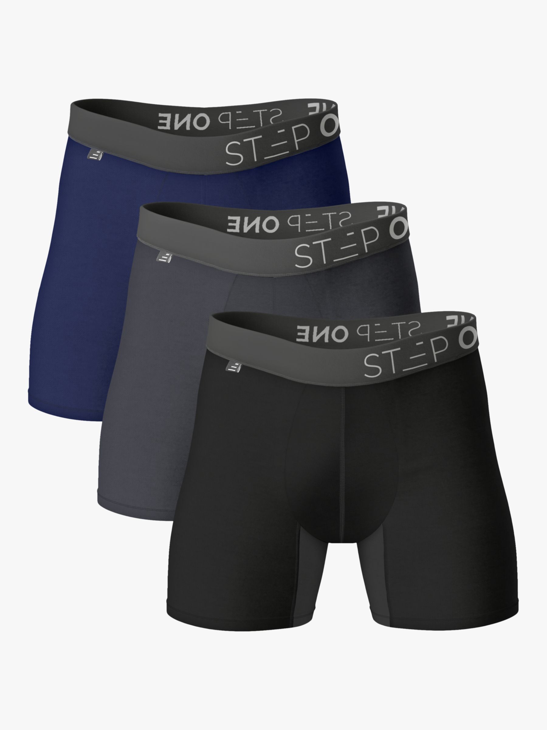 Step One Bamboo Trunks, Pack of 3, Black/Grey/Navy, XXS
