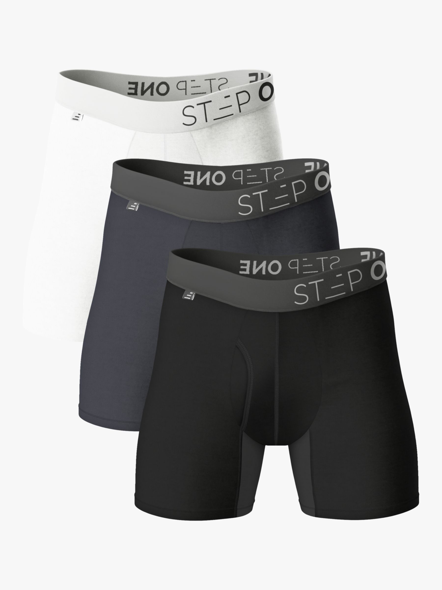 Step One Bamboo Boxer Briefs With Fly, Pack of 3, Black/Grey/White at ...
