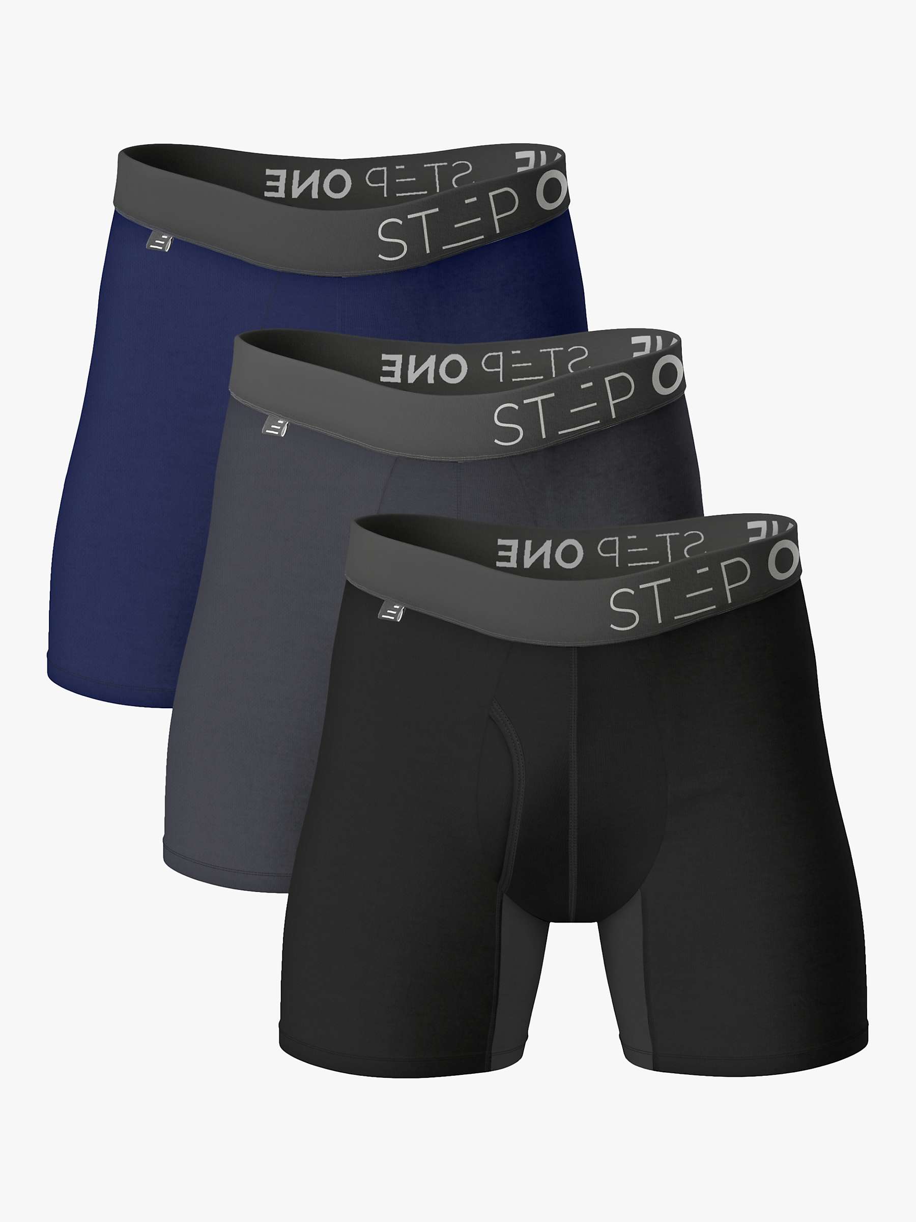 Step One Bamboo Boxer Briefs With Fly, Pack of 3, Black/Grey/Navy at ...
