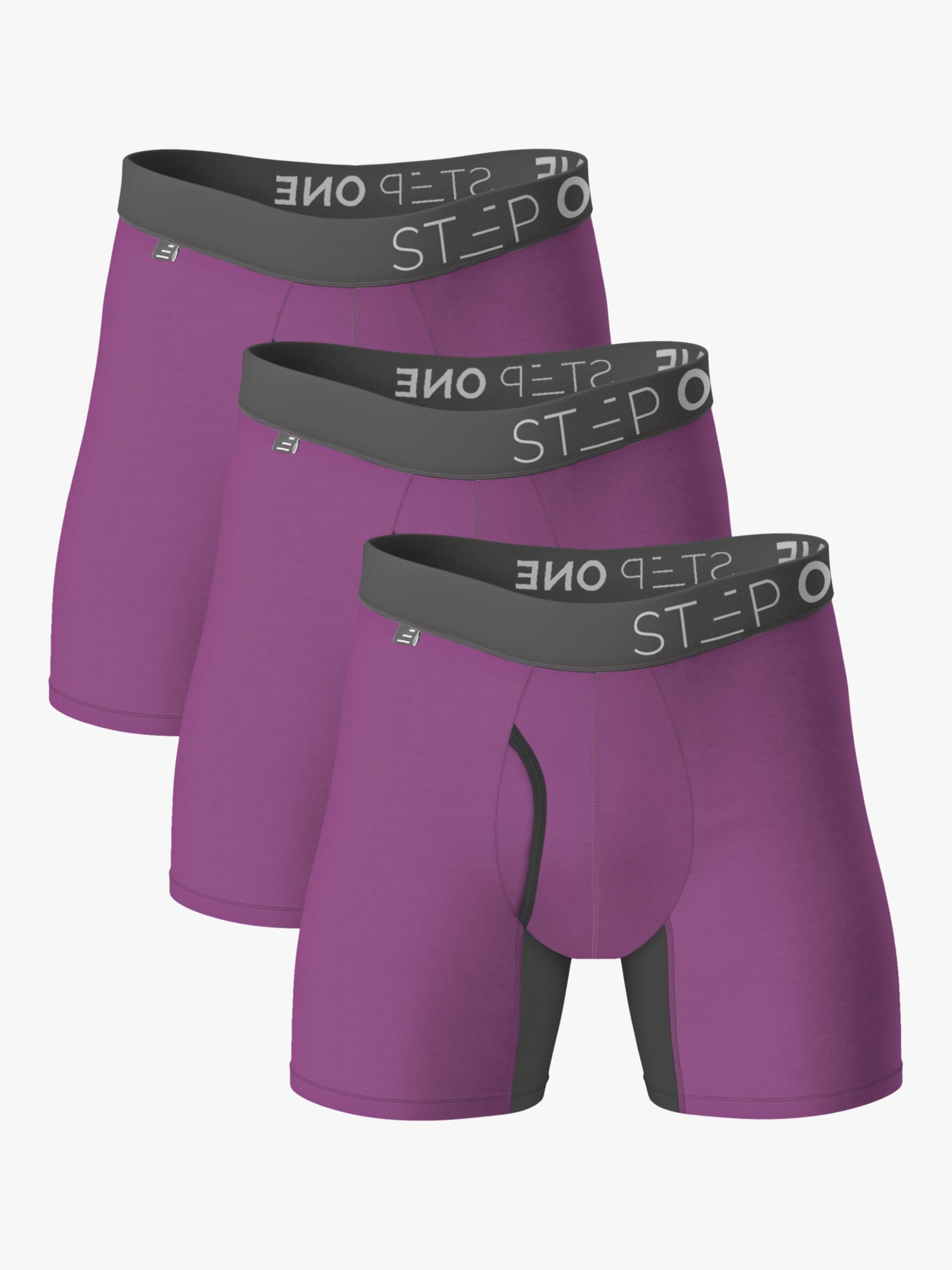 Step One Bamboo Boxer Briefs With Fly, Pack of 3, Juicy Plums at