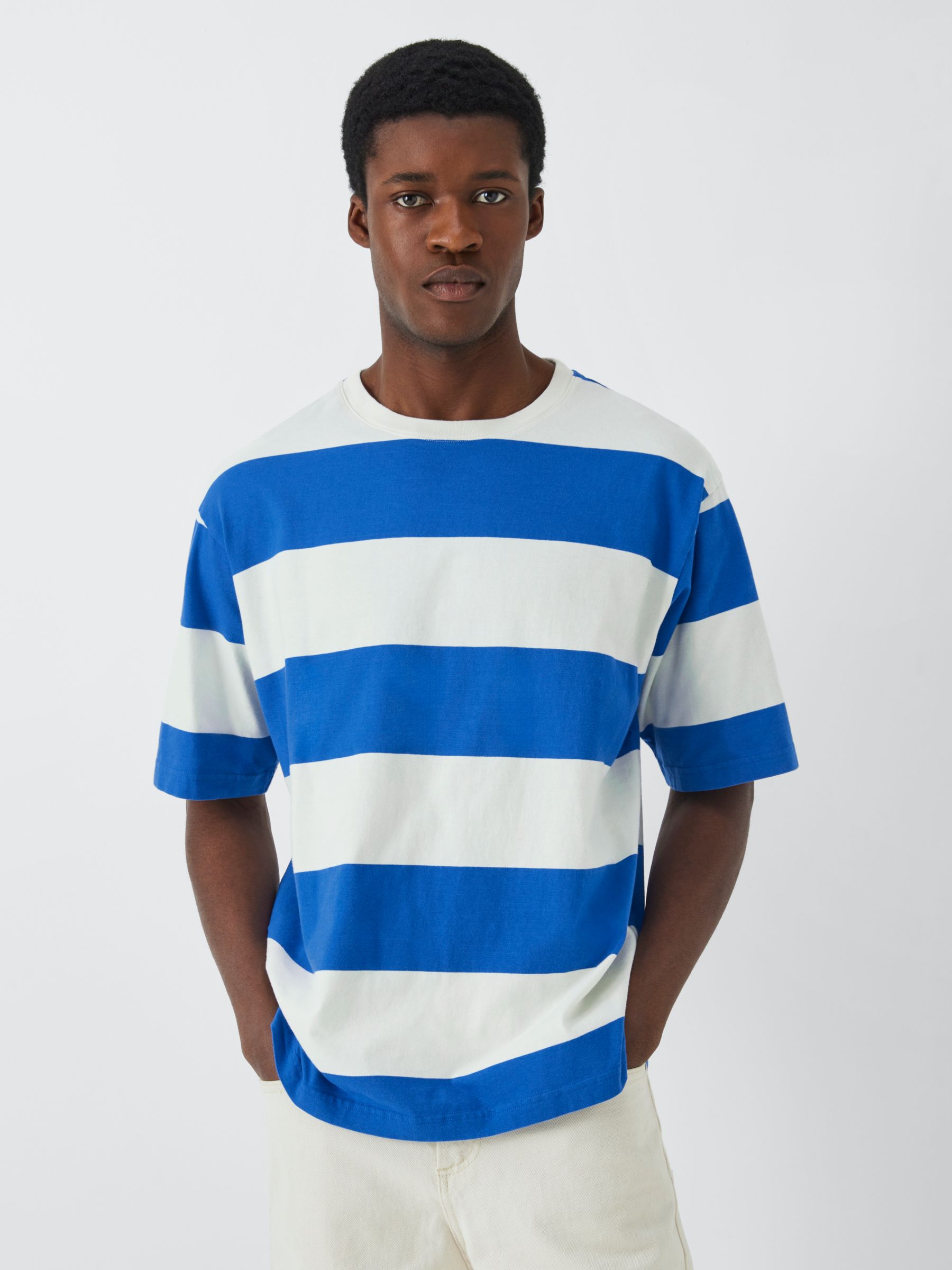 La Paz Drop Shoulder Stripe T-Shirt, Blue/White, L