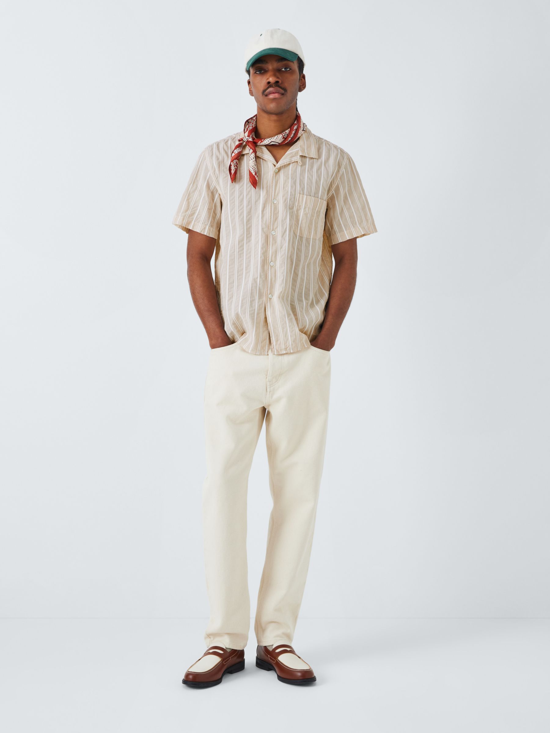 La Paz Cotton Panama Stripe Shirt, Sand Rope, S
