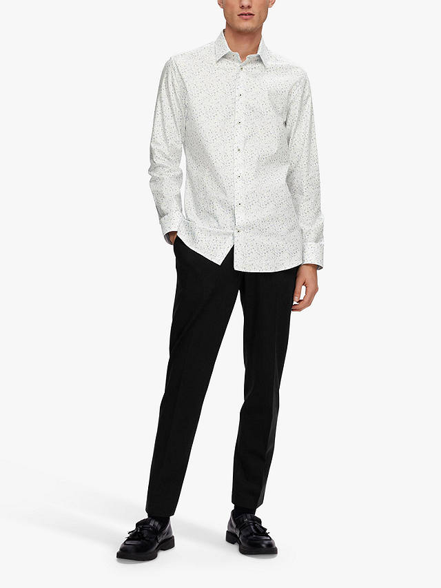 SELECTED HOMME Slim Fit Long Sleeve Floral Shirt, White