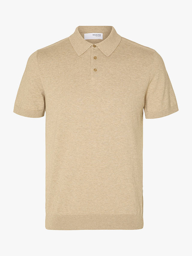 SELECTED HOMME Short Sleeve Knit Polo Shirt, Kelp Melange