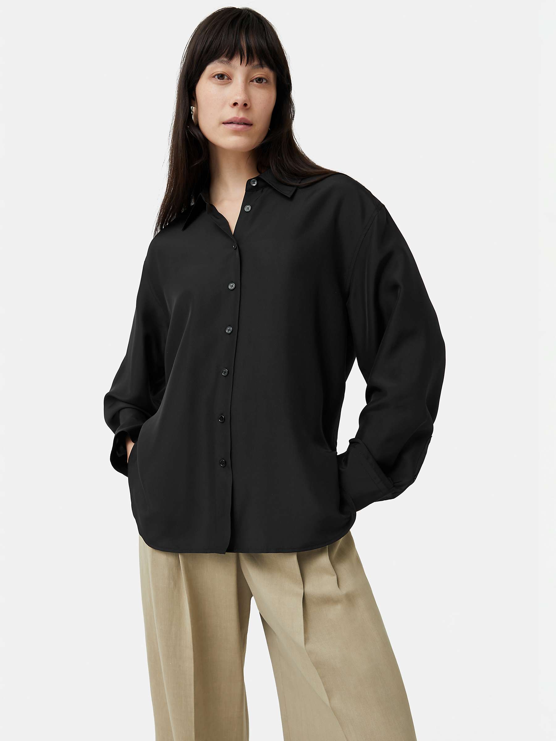 Buy Jigsaw Silk Habotai Relaxed Shirt, Black Online at johnlewis.com