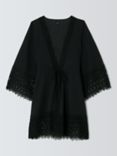 John Lewis Lace Trim Cotton Kaftan, Black