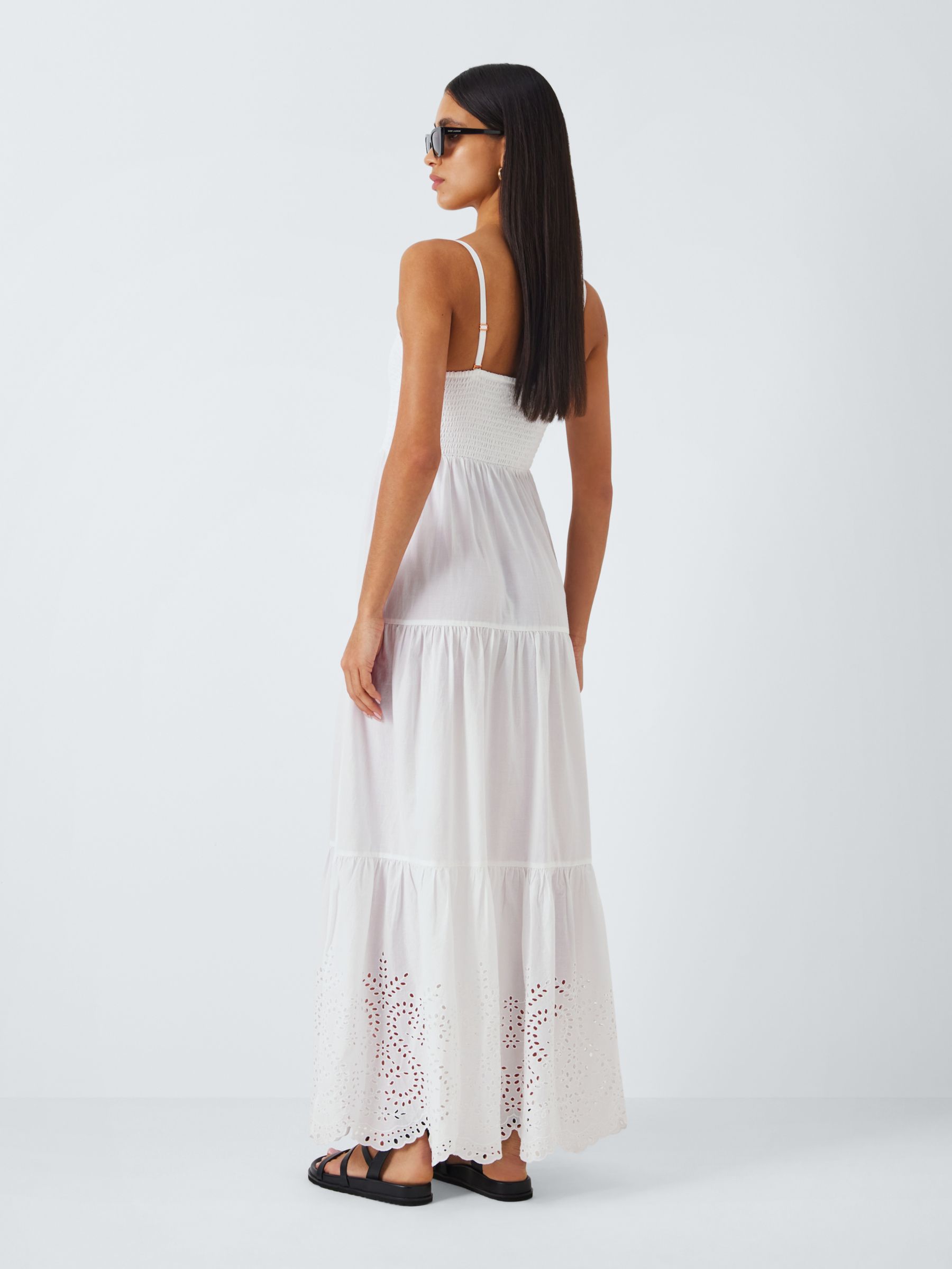 John Lewis Broderie Shirred Beach Maxi Dress, White, M