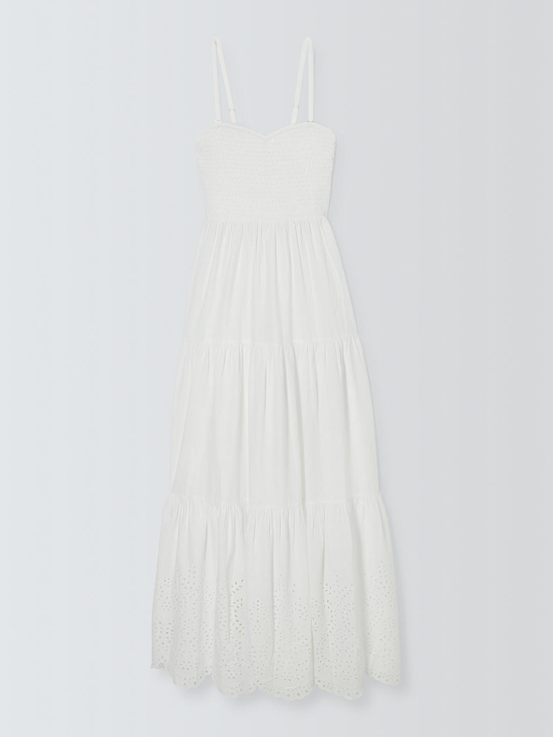 John Lewis Broderie Shirred Beach Maxi Dress, White