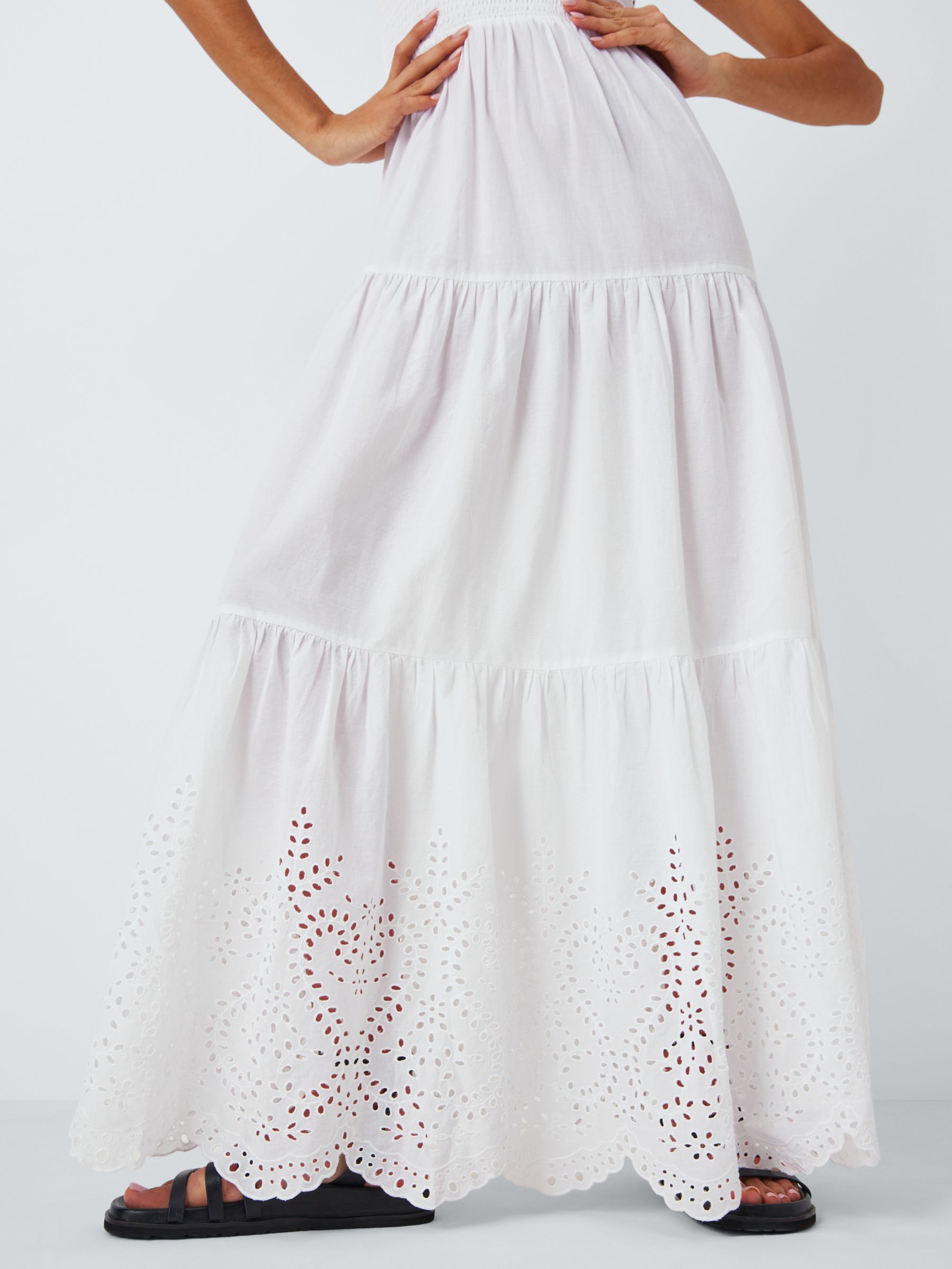 John Lewis Broderie Shirred Beach Maxi Dress, White, M