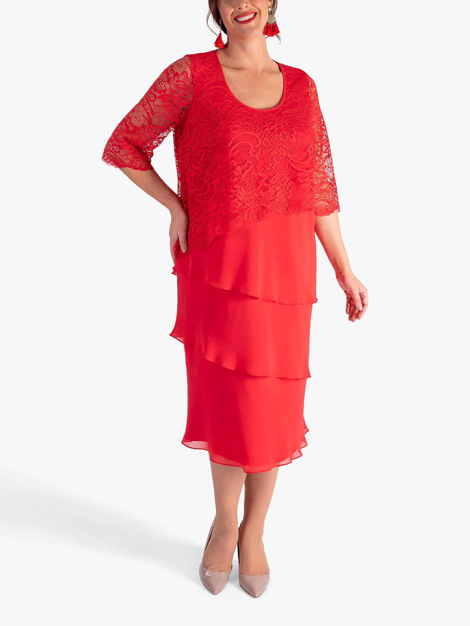 Buy chesca Floral Lace Trim Midi Layered Dress, Poppy Online at johnlewis.com