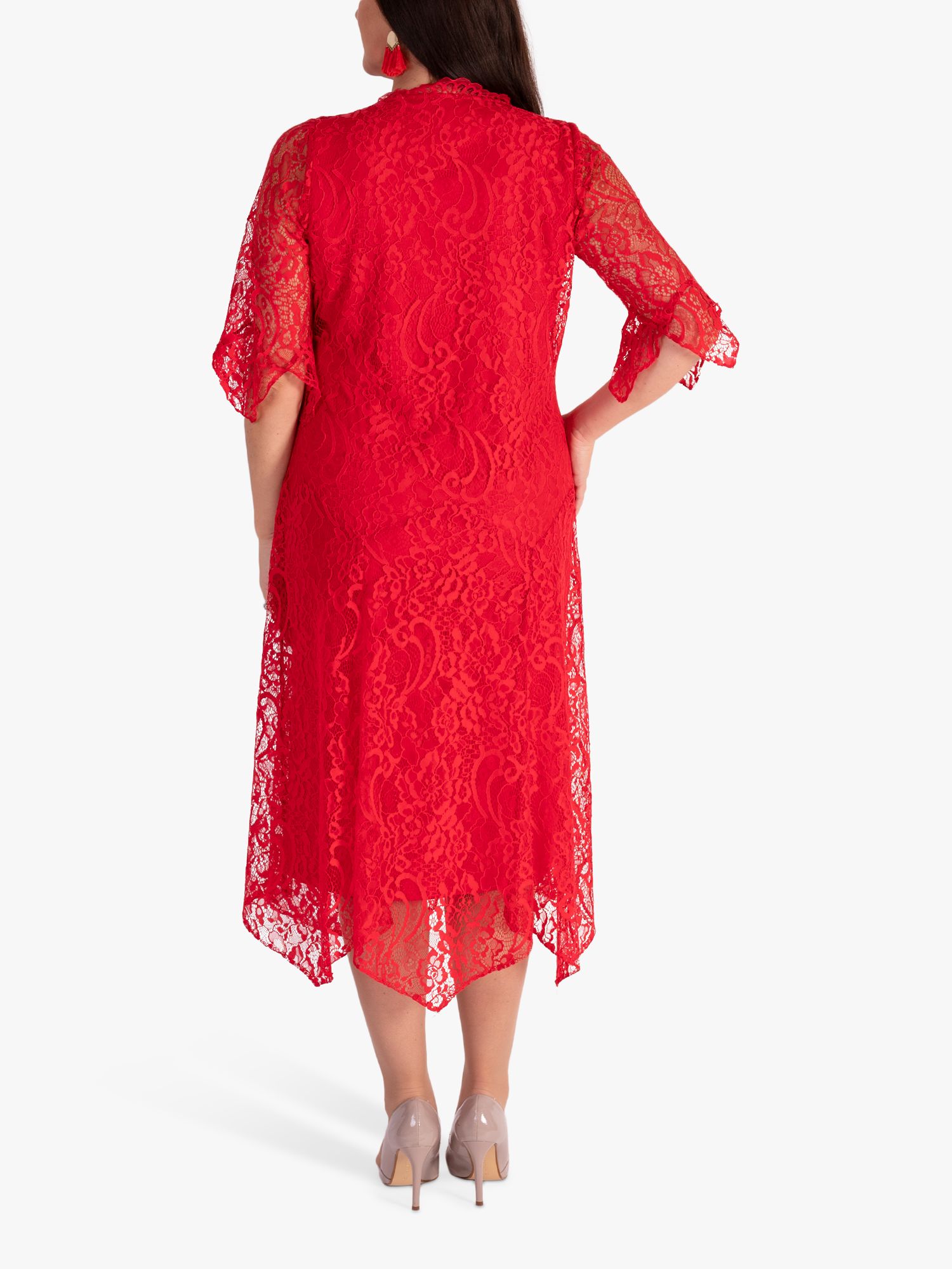 chesca Lace Scallop V Neck Midi Dress, Poppy at John Lewis & Partners