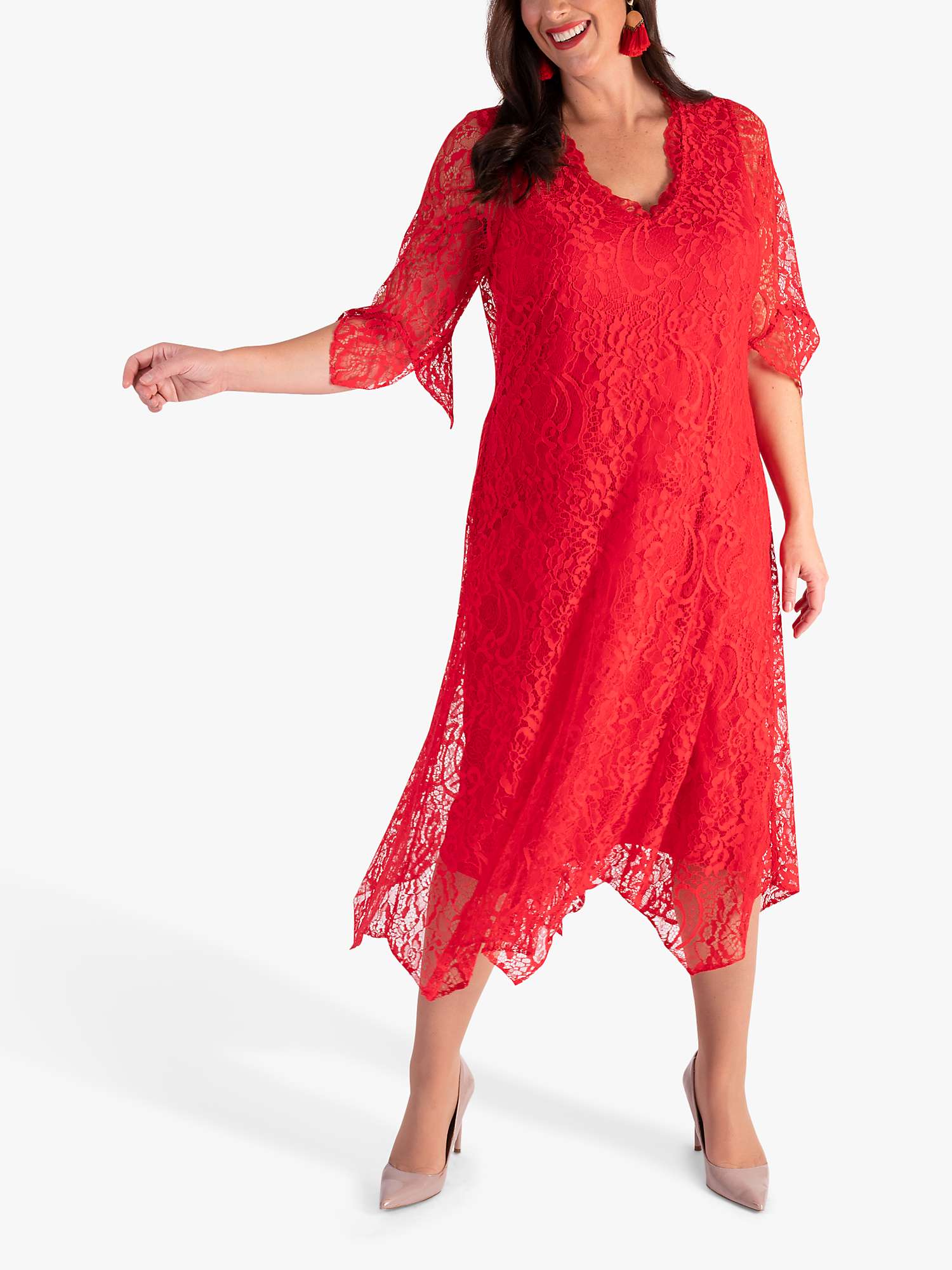 Buy chesca Lace Scallop V Neck Midi Dress, Poppy Online at johnlewis.com