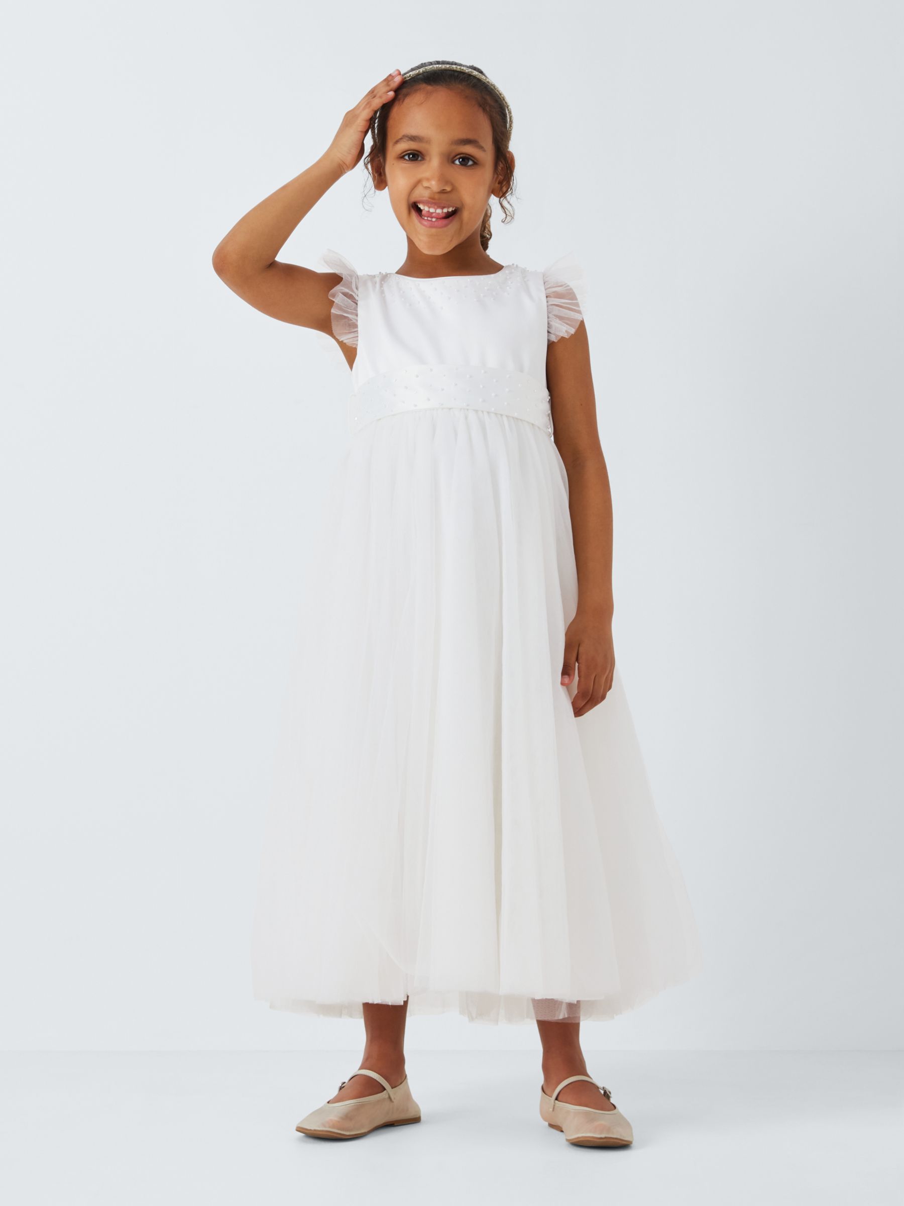 John Lewis Heirloom Collection Kids' Tulle Beaded Bridesmaid Dress, Ivory, 8 years