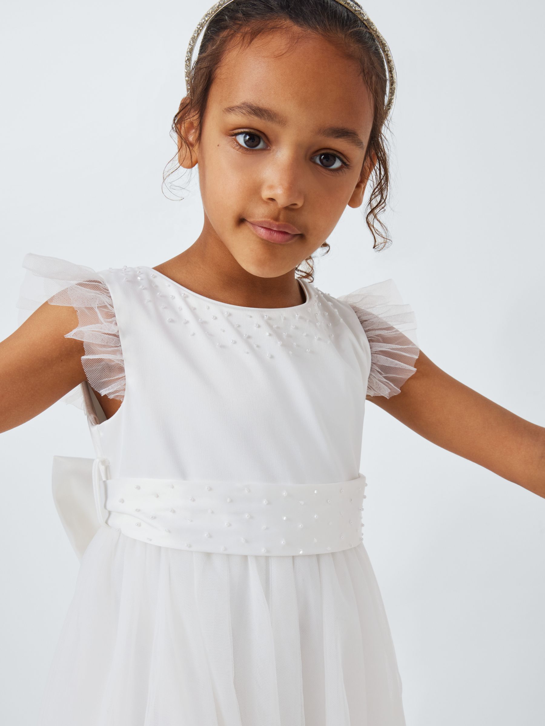 John Lewis Heirloom Collection Kids' Tulle Beaded Bridesmaid Dress, Ivory, 8 years