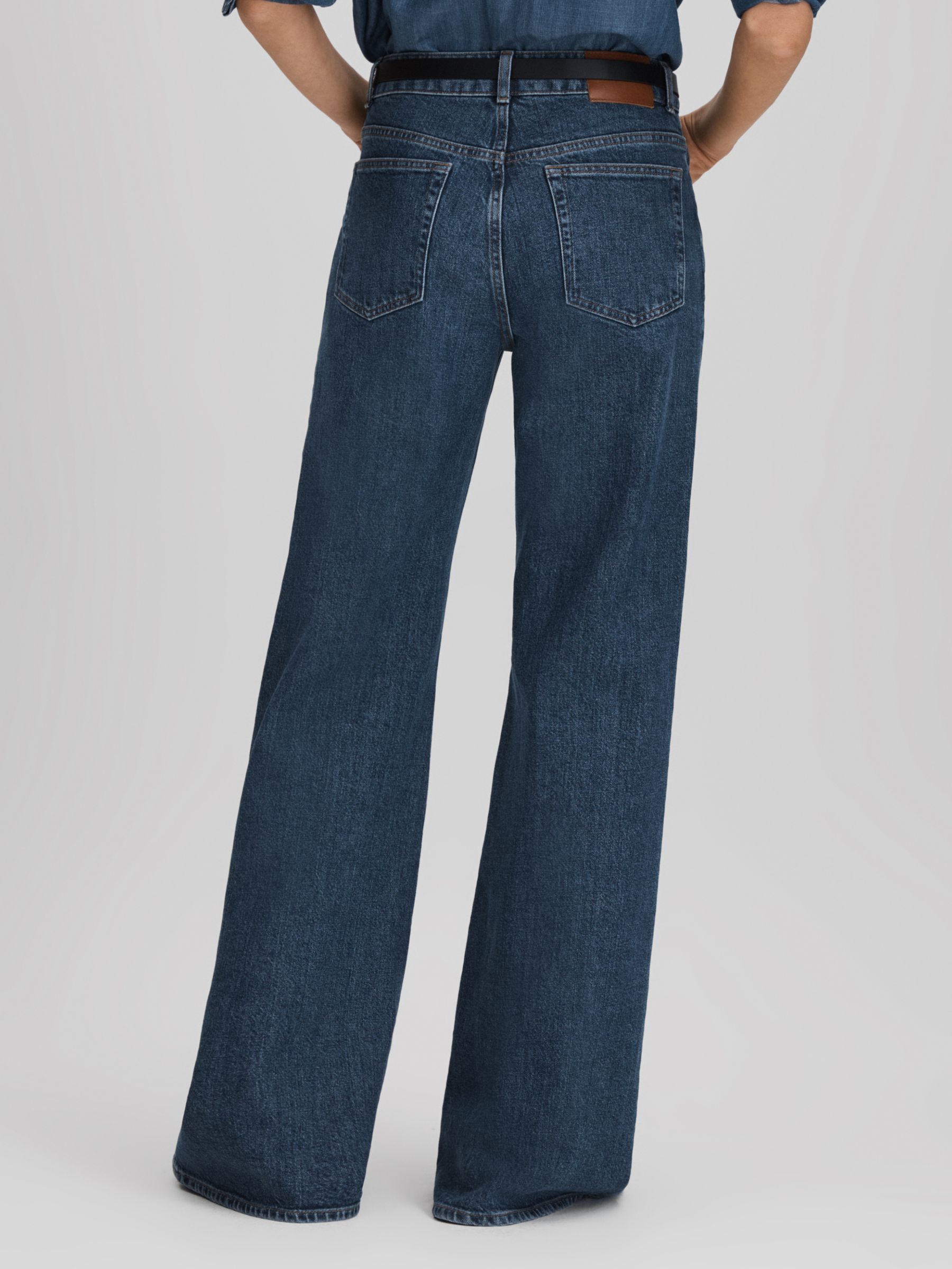 Reiss Petite Juniper Flared Jeans, Mid Blue at John Lewis & Partners