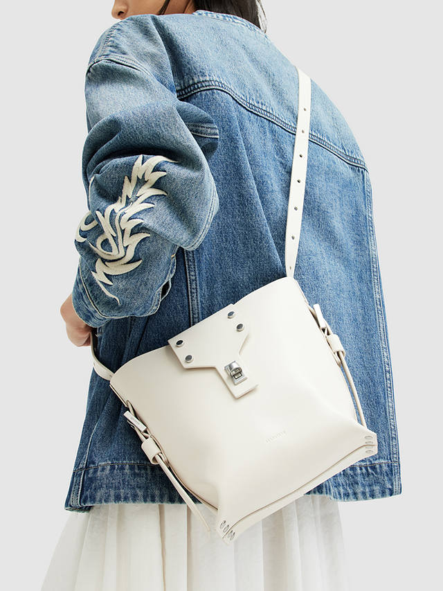 AllSaints Miro Leather Bucket Bag, Desert White