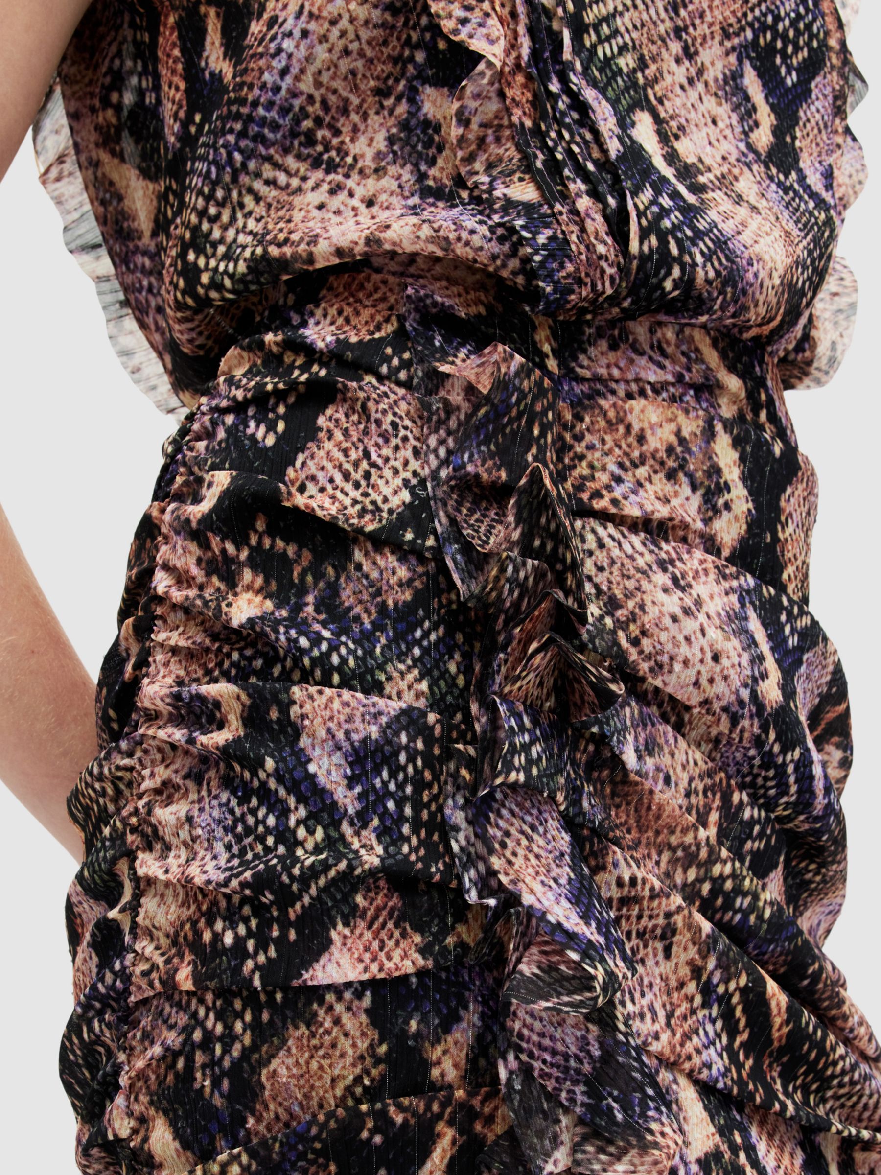 AllSaints Hali Tahoe Snake Print Mini Dress, Tan Brown, 10