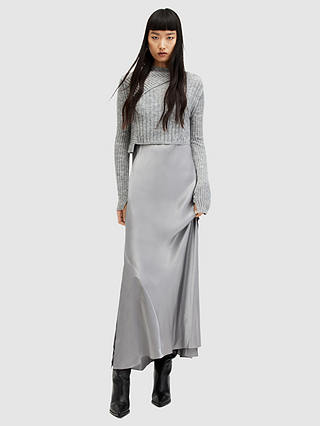 AllSaints Amos Midi Dress, Grey Marl