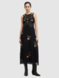 AllSaints Jessie Tanana Floral Midi Dress, Jet Black