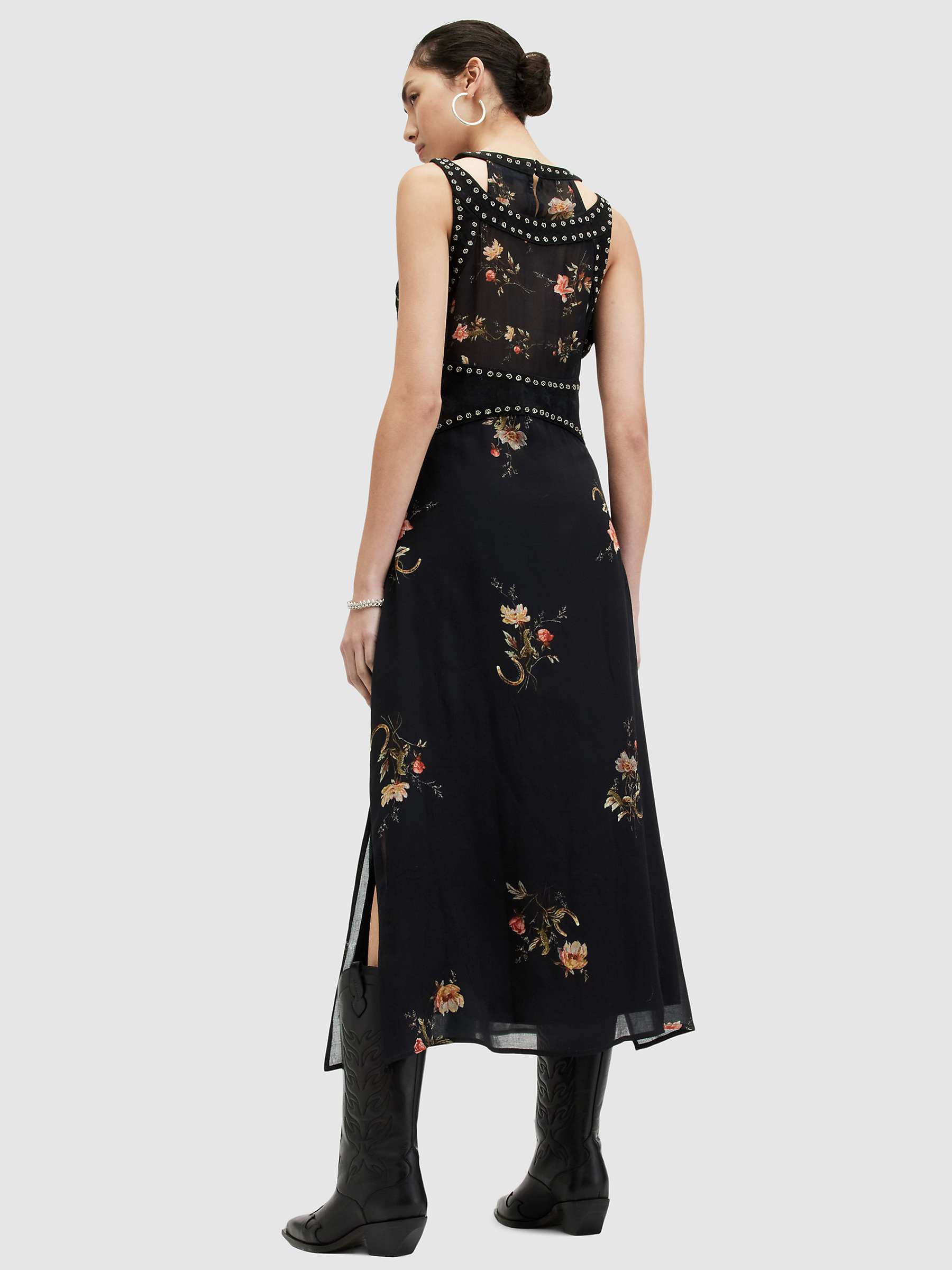 Buy AllSaints Jessie Tanana Floral Midi Dress, Jet Black Online at johnlewis.com
