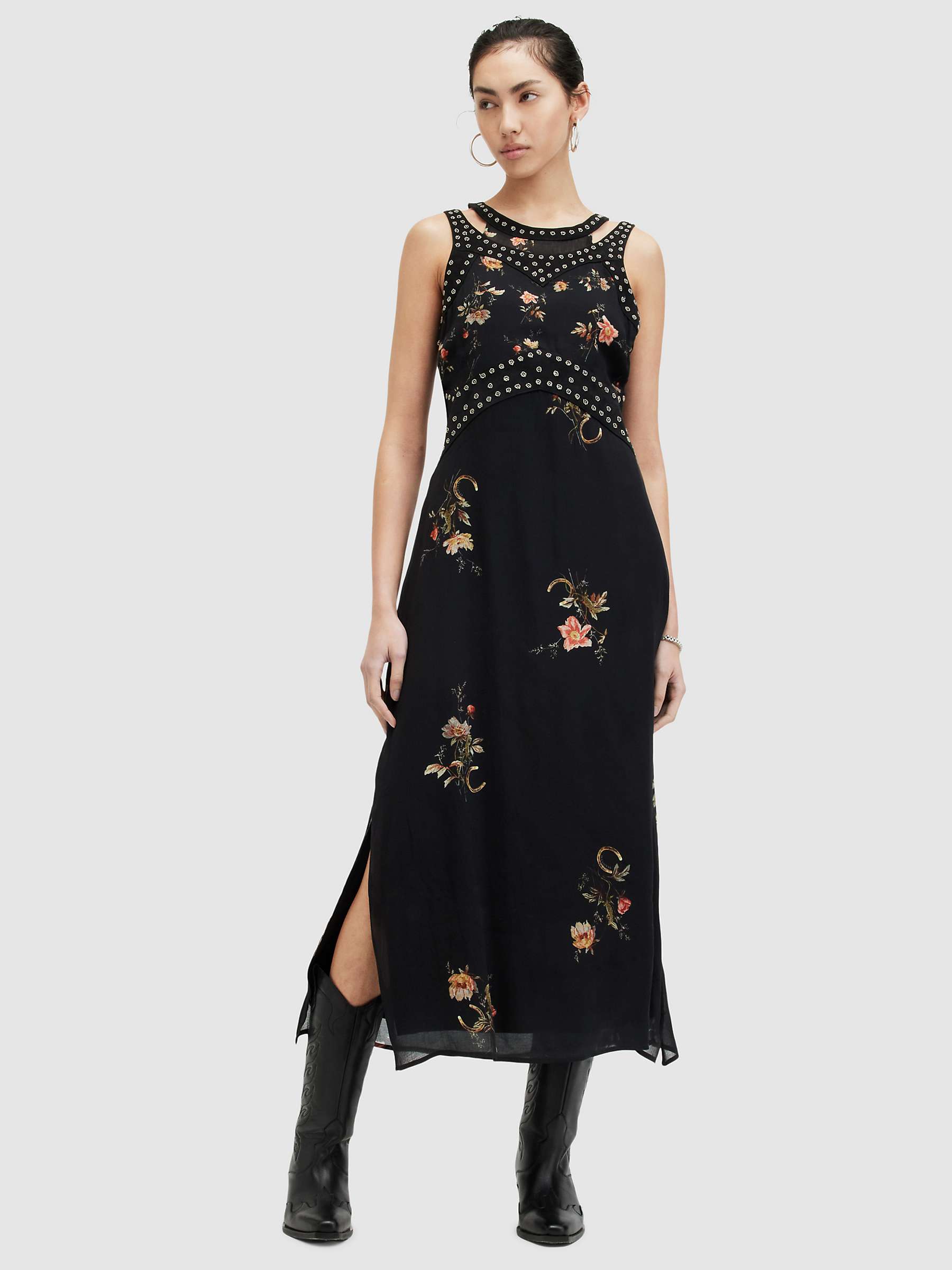 Buy AllSaints Jessie Tanana Floral Midi Dress, Jet Black Online at johnlewis.com