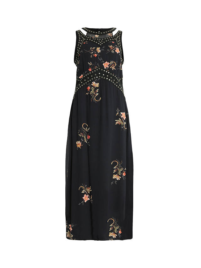 AllSaints Jessie Tanana Floral Midi Dress, Jet Black