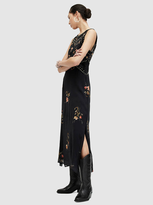 AllSaints Jessie Tanana Floral Midi Dress, Jet Black