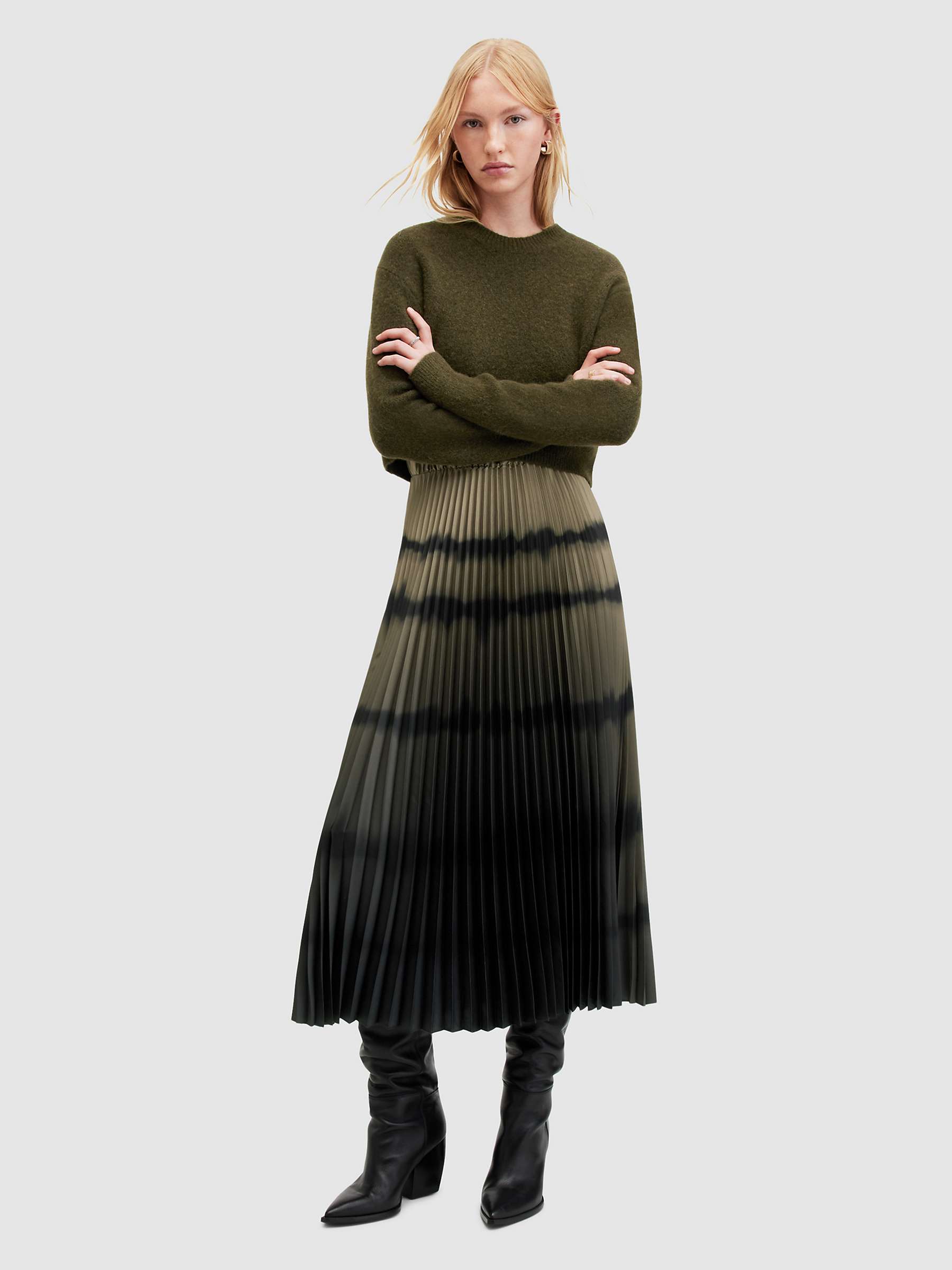 Buy AllSaints Curtis Ombre Pleated Skirt 2-in-1 Midi Dress Online at johnlewis.com
