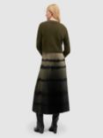 AllSaints Curtis Ombre Pleated Skirt 2-in-1 Midi Dress, Khaki