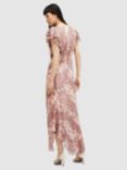 AllSaints Brea Cascade Ruffle Midi Dress, Clay Pink/Multi