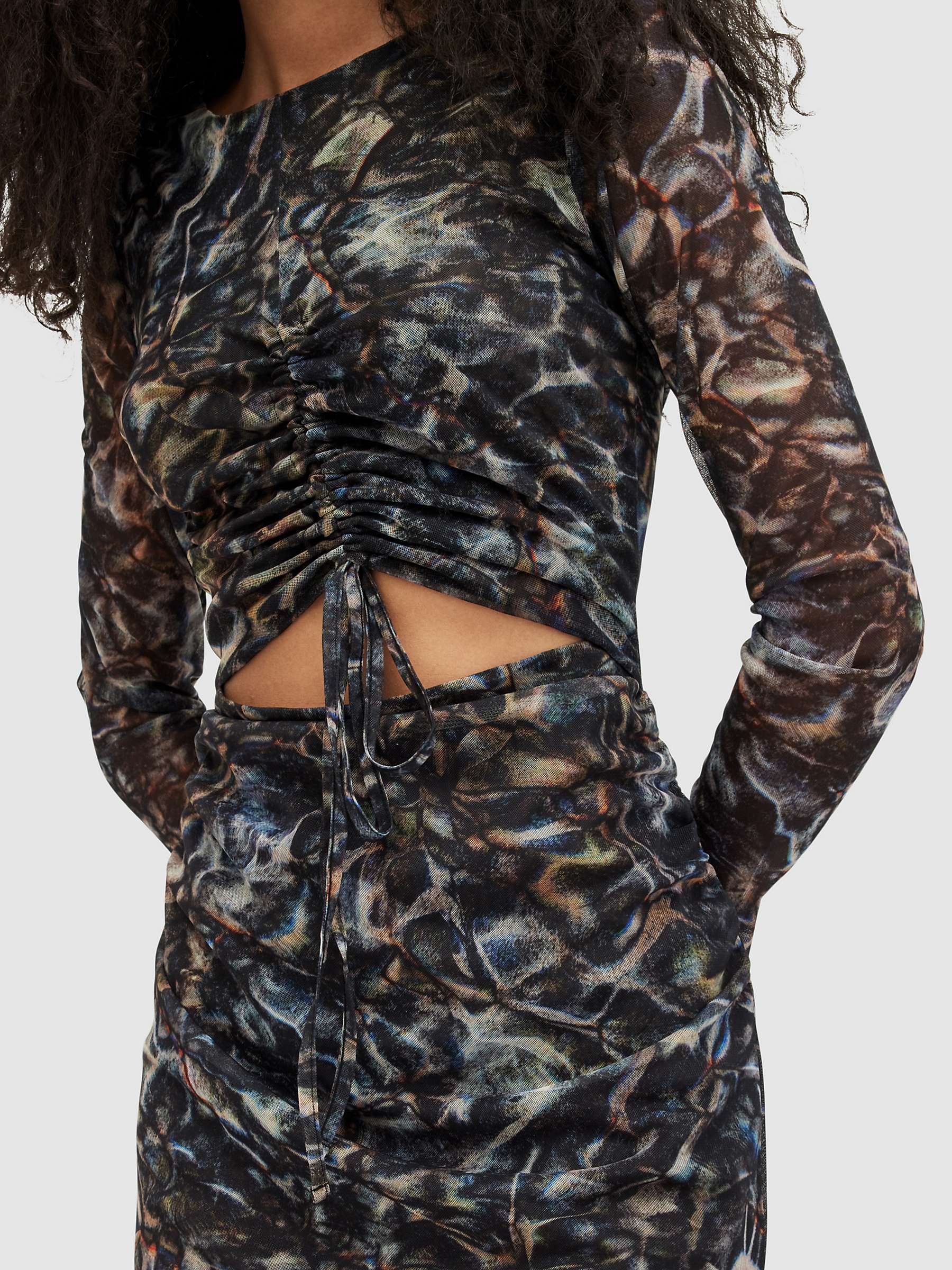 Buy AllSaints Katie Caladesi Cut Out Mesh Midi Dress, Petrol Blue Online at johnlewis.com