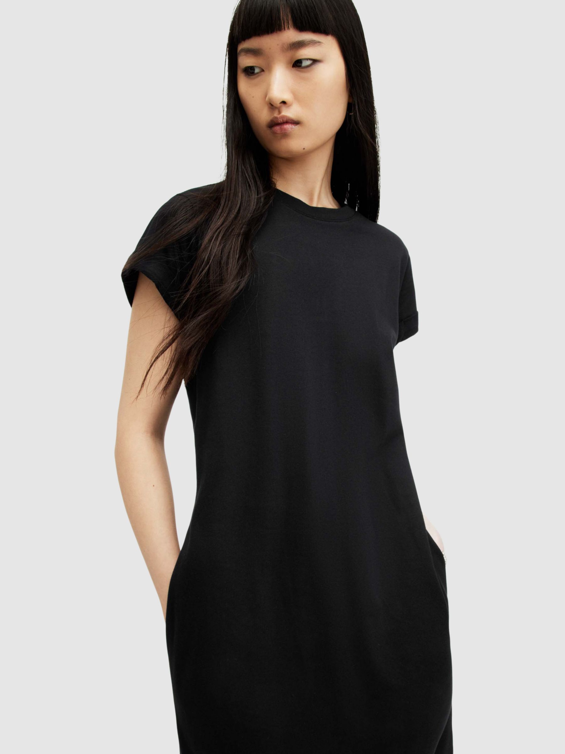 AllSaints Anna Organic Cotton Maxi Dress, Black, 6
