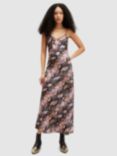 AllSaints Bryony Tahoe Snake Print Midi Slip Dress, Tan Brown