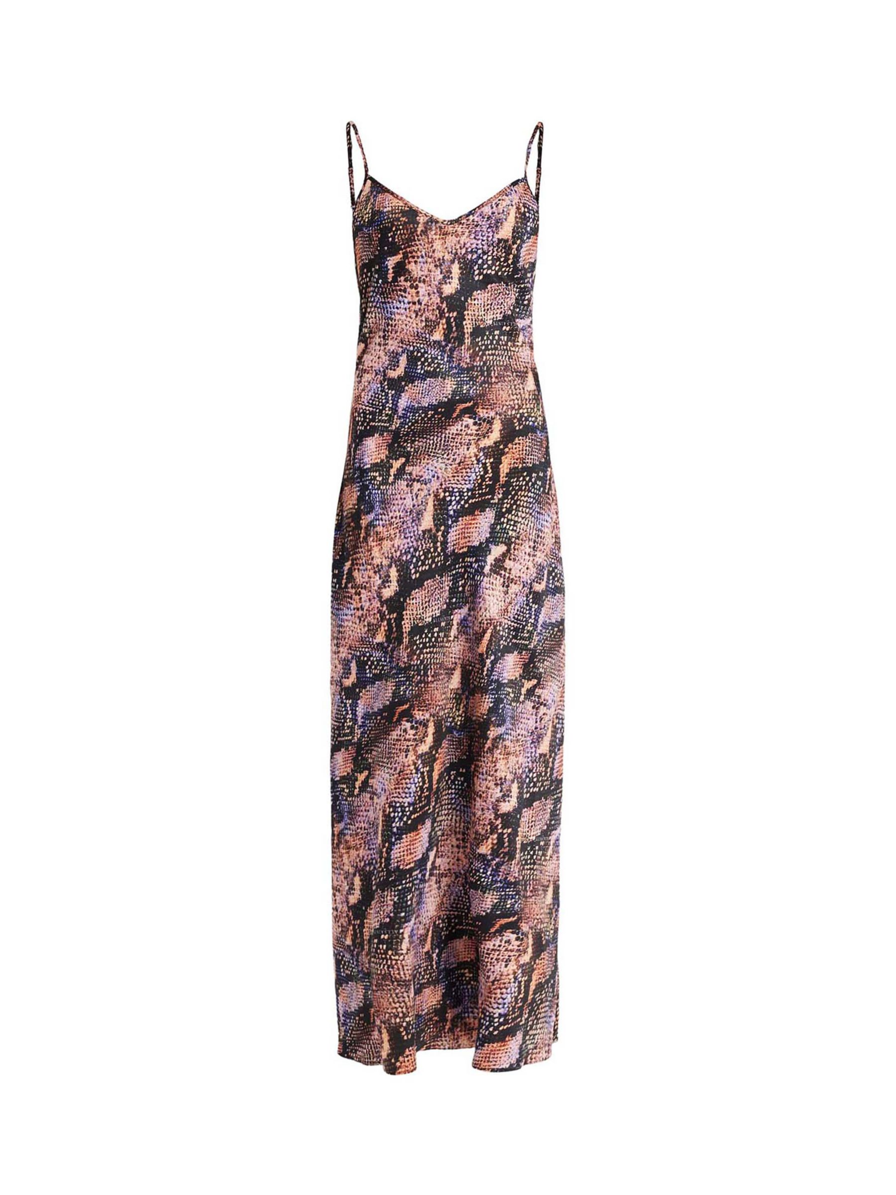 AllSaints Bryony Tahoe Snake Print Midi Slip Dress, Tan Brown, 6