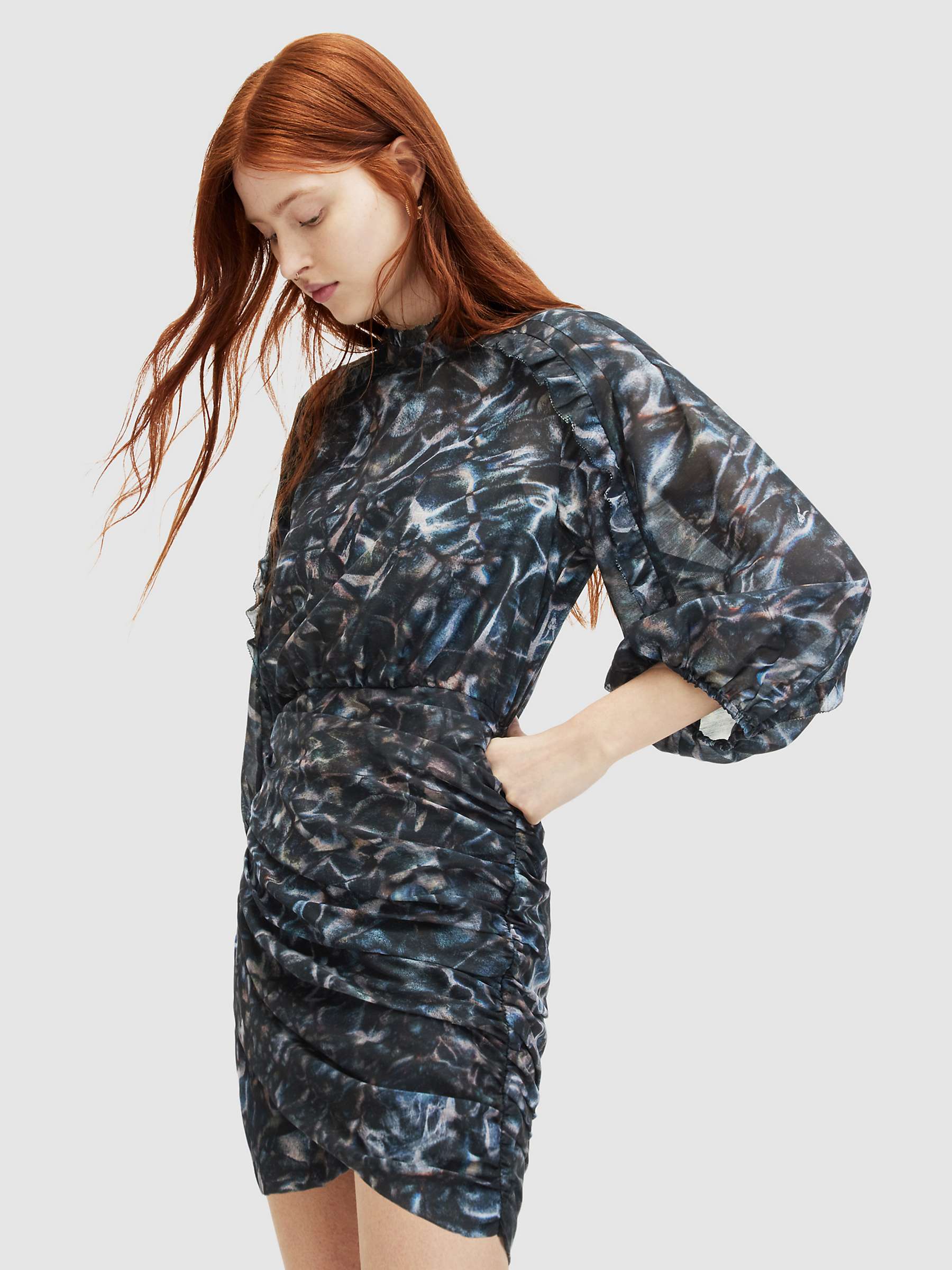 Buy AllSaints Harlee Caladesi Print Ruffle Mini Dress, Petrol Blue Online at johnlewis.com