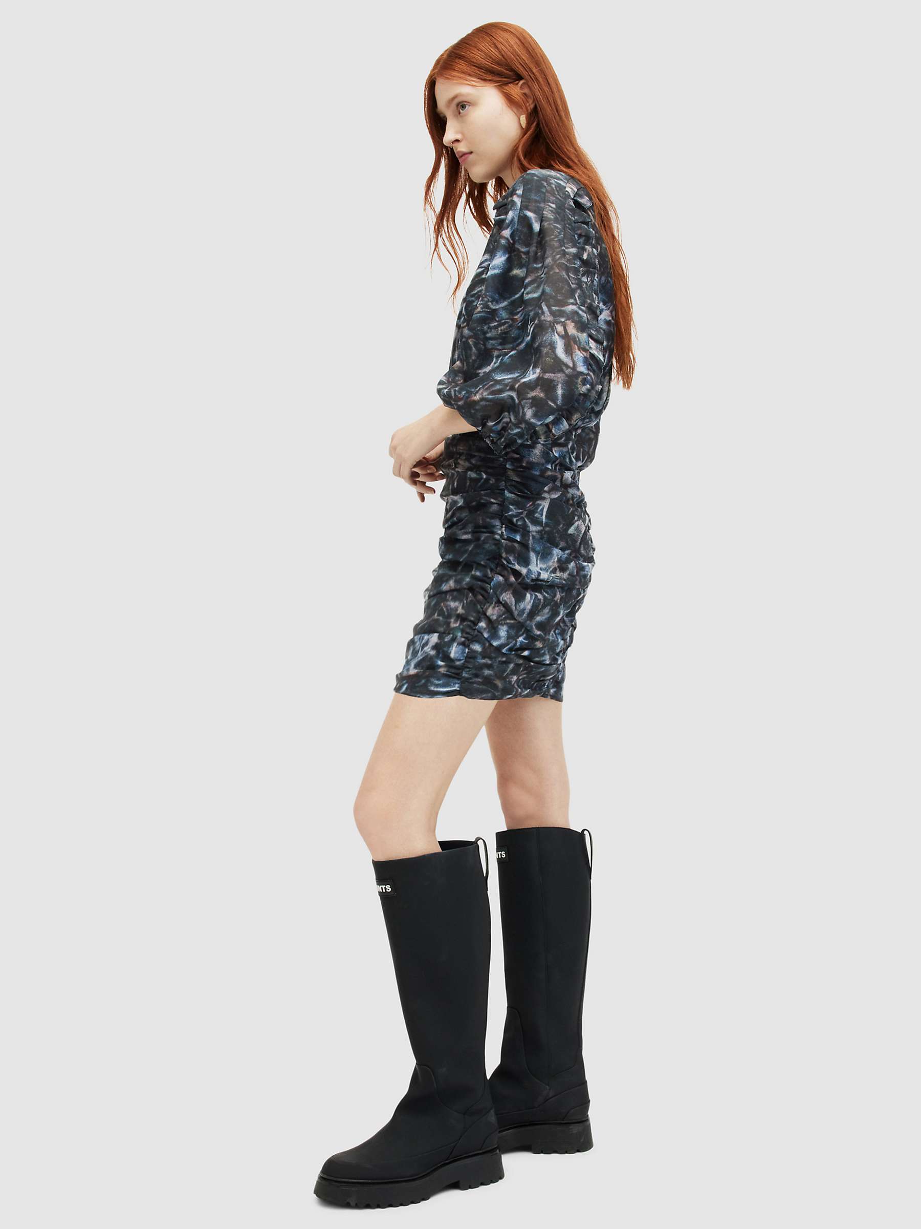 Buy AllSaints Harlee Caladesi Print Ruffle Mini Dress, Petrol Blue Online at johnlewis.com
