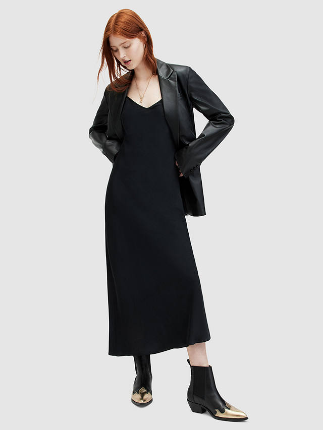 AllSaints Bryony Slip Midi Dress, Black