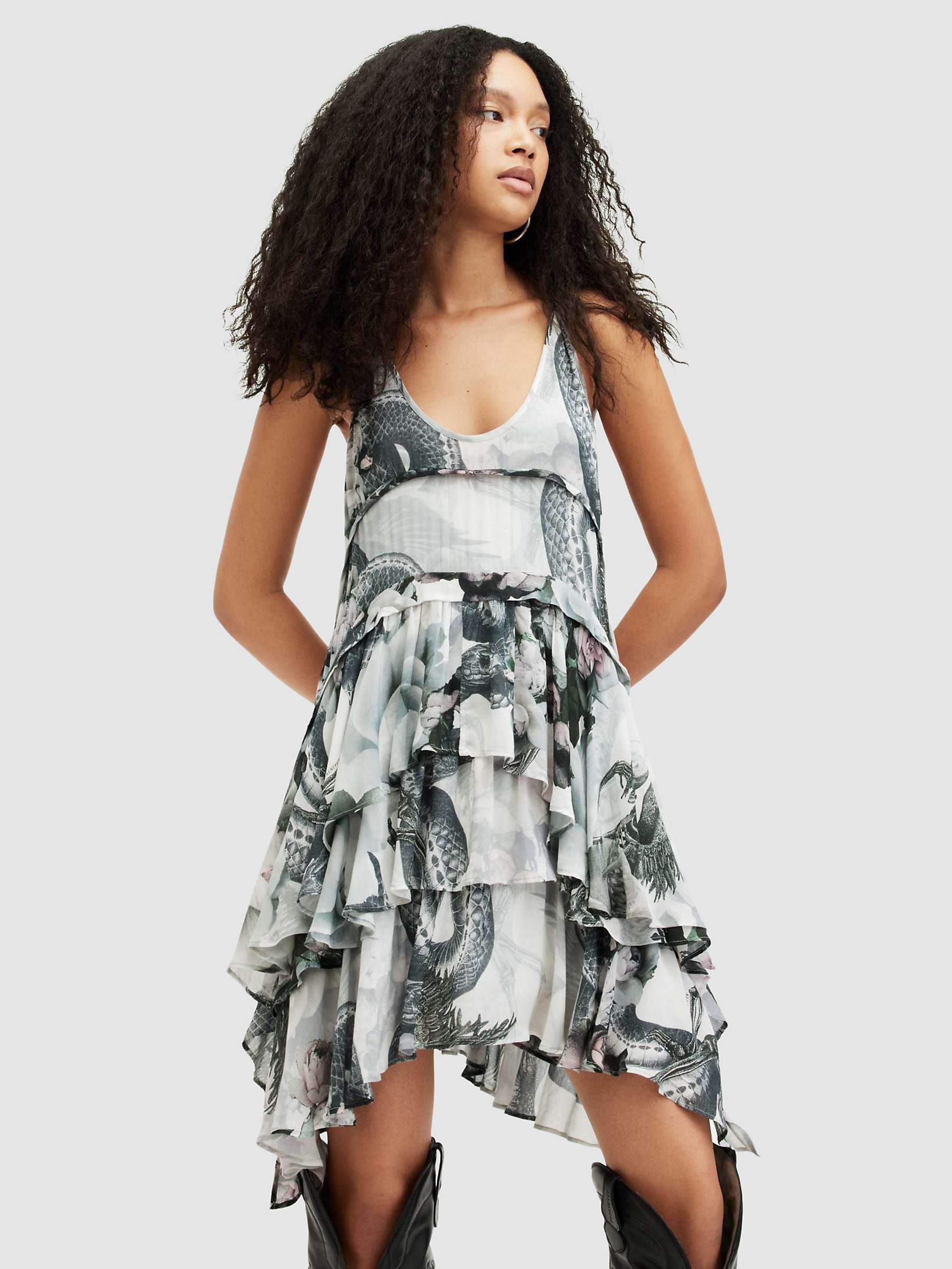 Buy AllSaints Cavarly Valley Tiered Mini Dress, Chalk White/Multi Online at johnlewis.com
